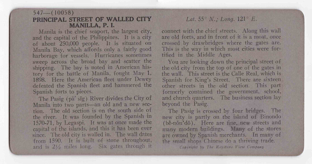 Antique 1906 Calle Real, City Of Iloilo, The Philippines Stereo Card P155