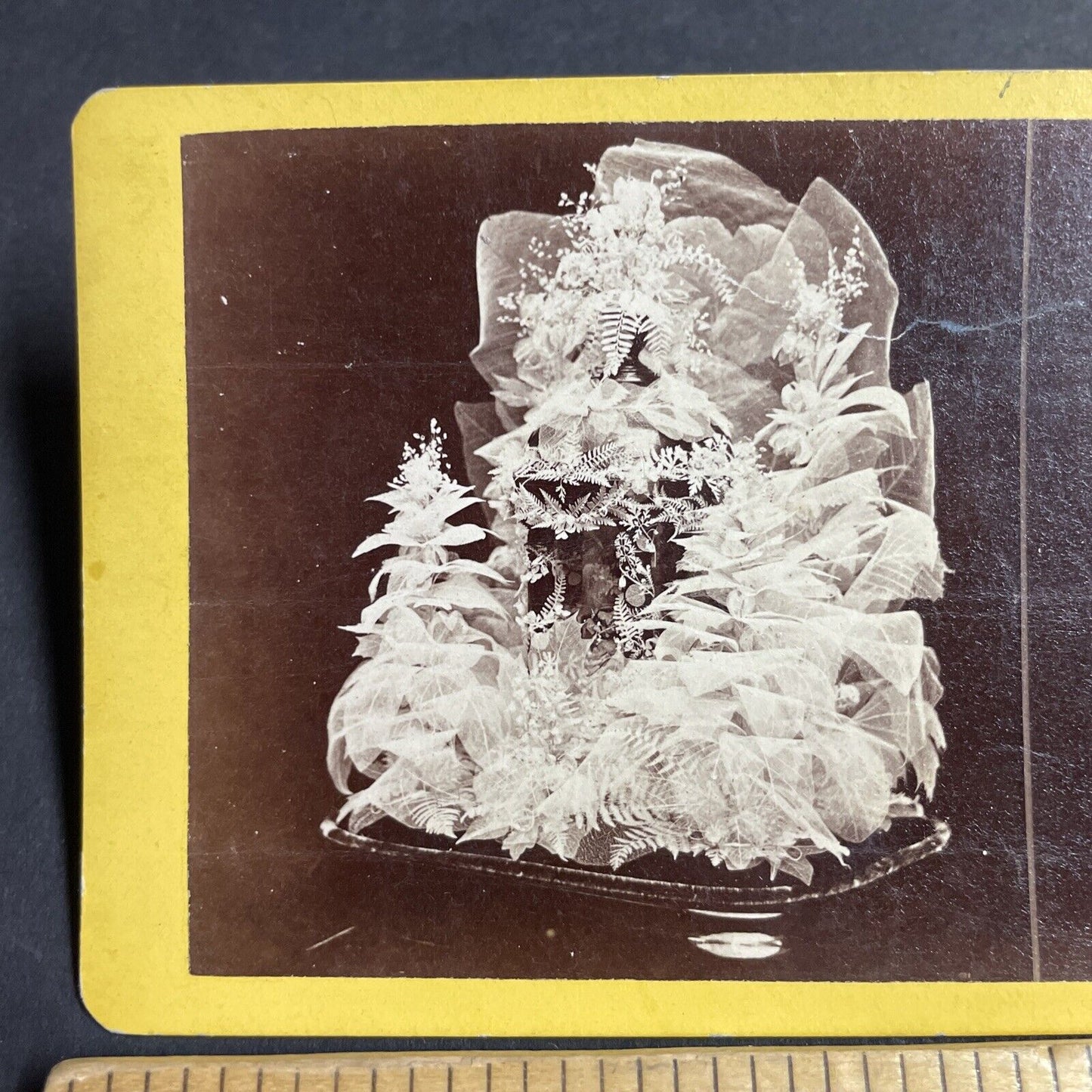 Antique 1870s Funeral Flowers Sarah D Yarnell Cooper Stereoview Photo Card P4681