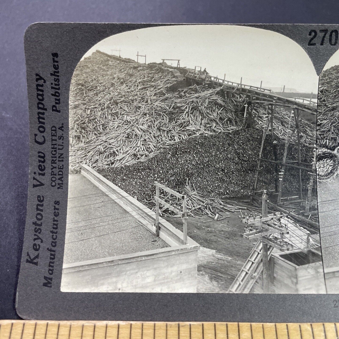 Antique 1910s Millions Of Logs Thunder Bay Ontario Stereoview Photo Card P3731