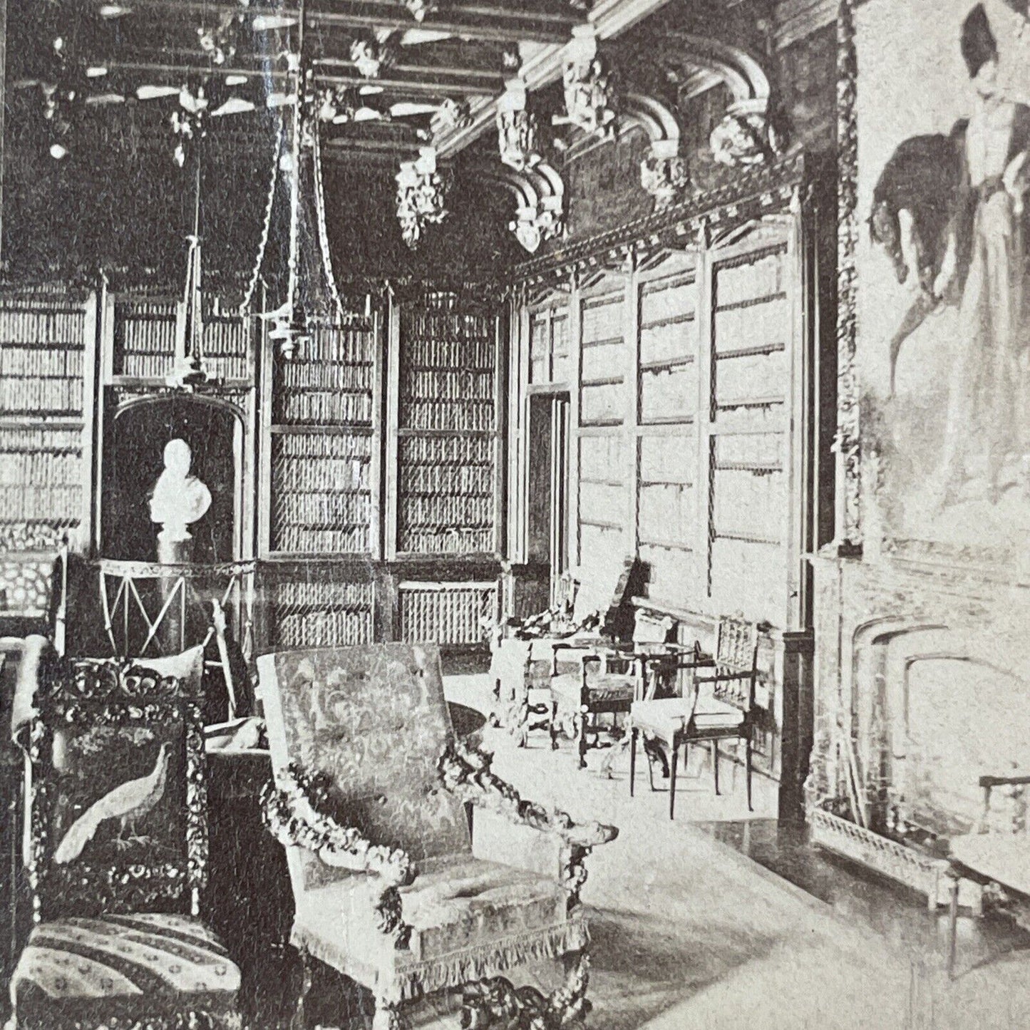 The Library Abbotsford Castle Galashiels Scotland Stereoview Antique c1855 X3668