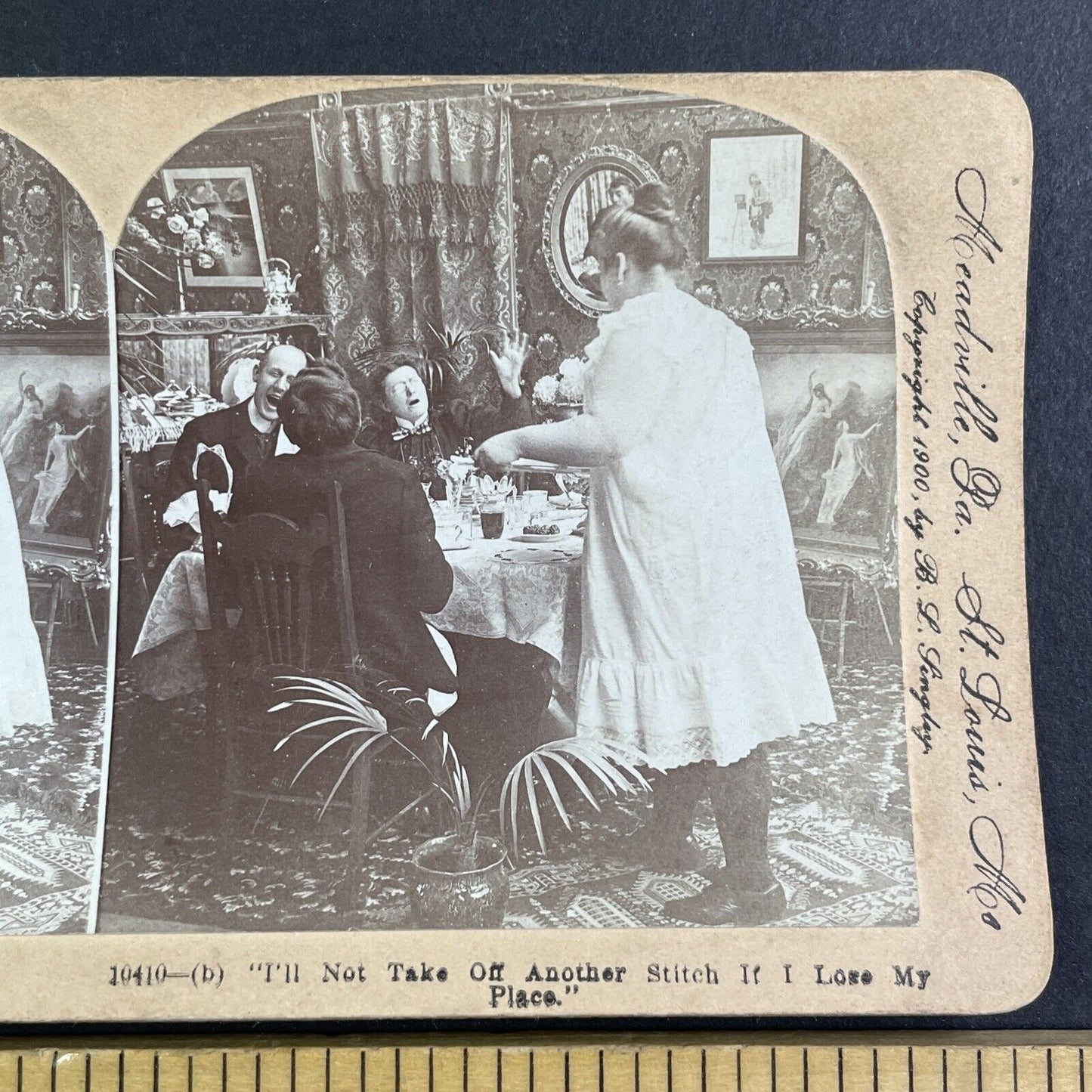 Maid Serves the Tomatoes Undressed Stereoview B.L. Singley Antique c1900 Y1223