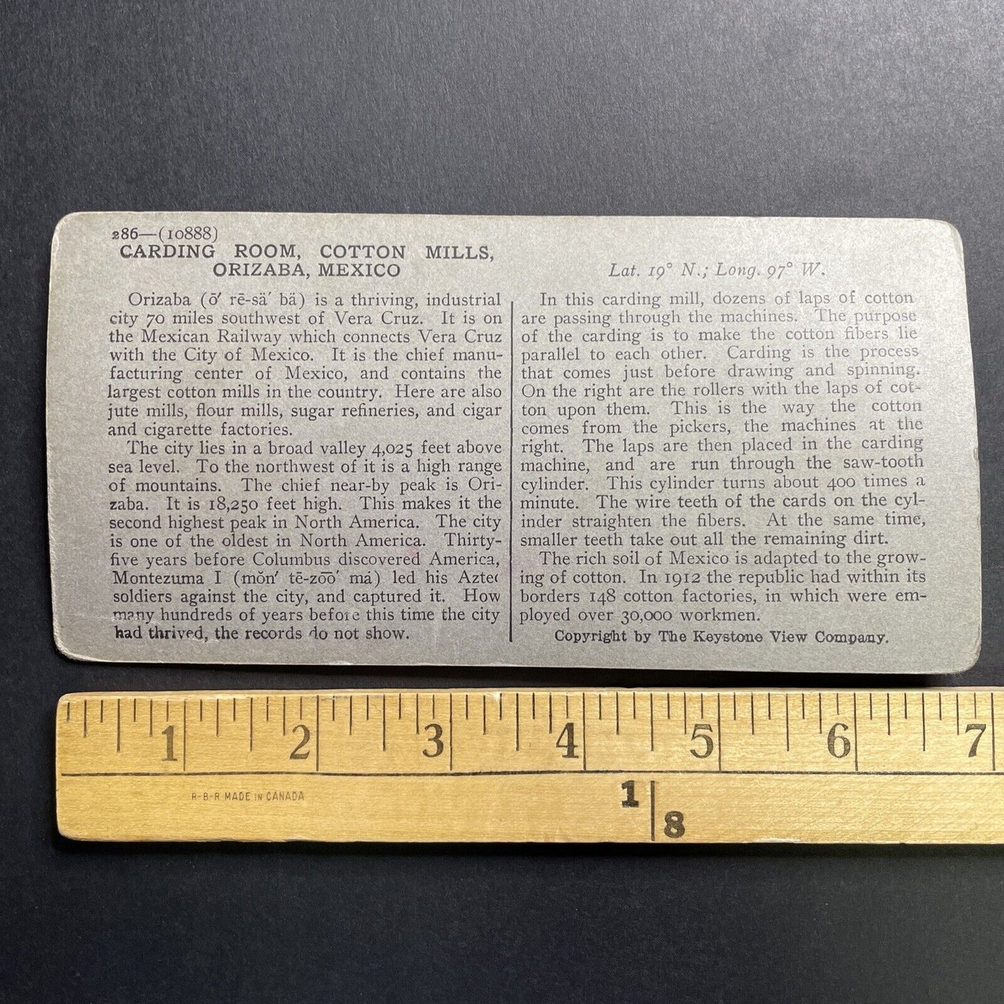Antique 1913 Cotton Mill Factory Orizaba Mexico Stereoview Photo Card P1664