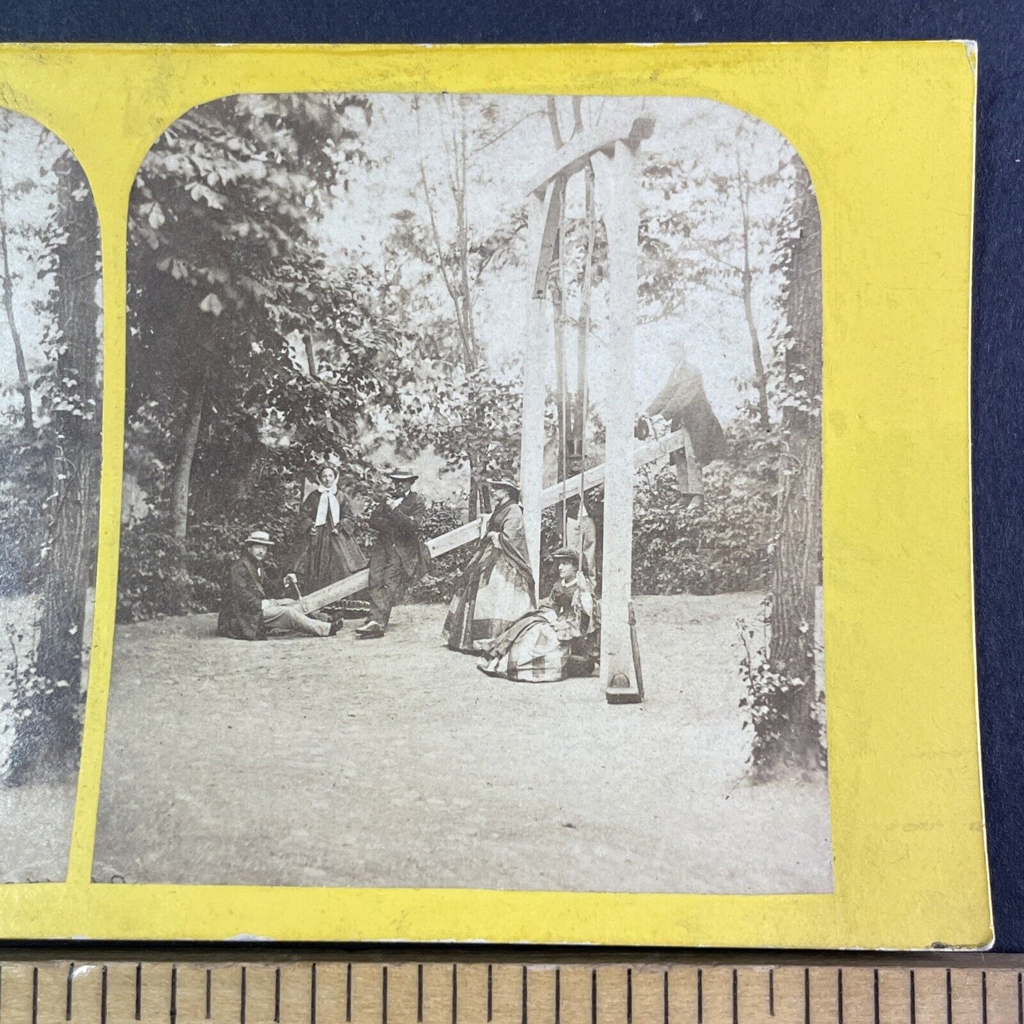 Early Photo of a See-Saw and Swing Stereoview Eastern U.S. Antique c1860s Y2779