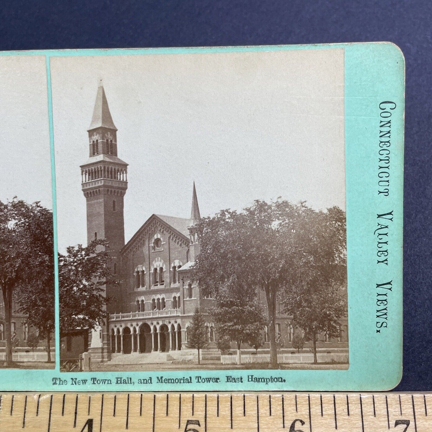 Antique 1870s Town Hall Completed Easthampton MA Stereoview Photo Card V465