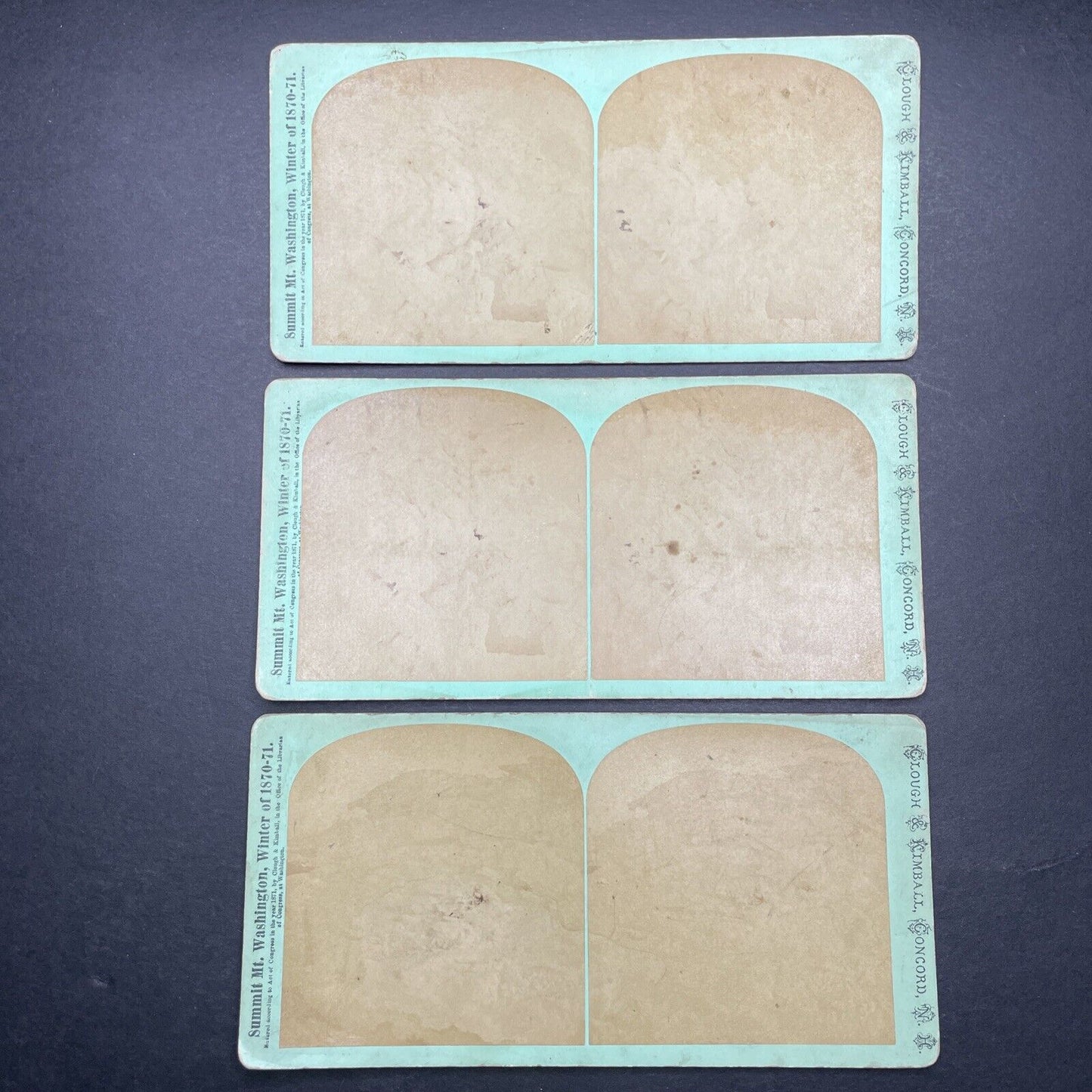 Lot Of 3 Antique Overexposed 'Blank' Stereoview Photo Cards From 1871 P580-116