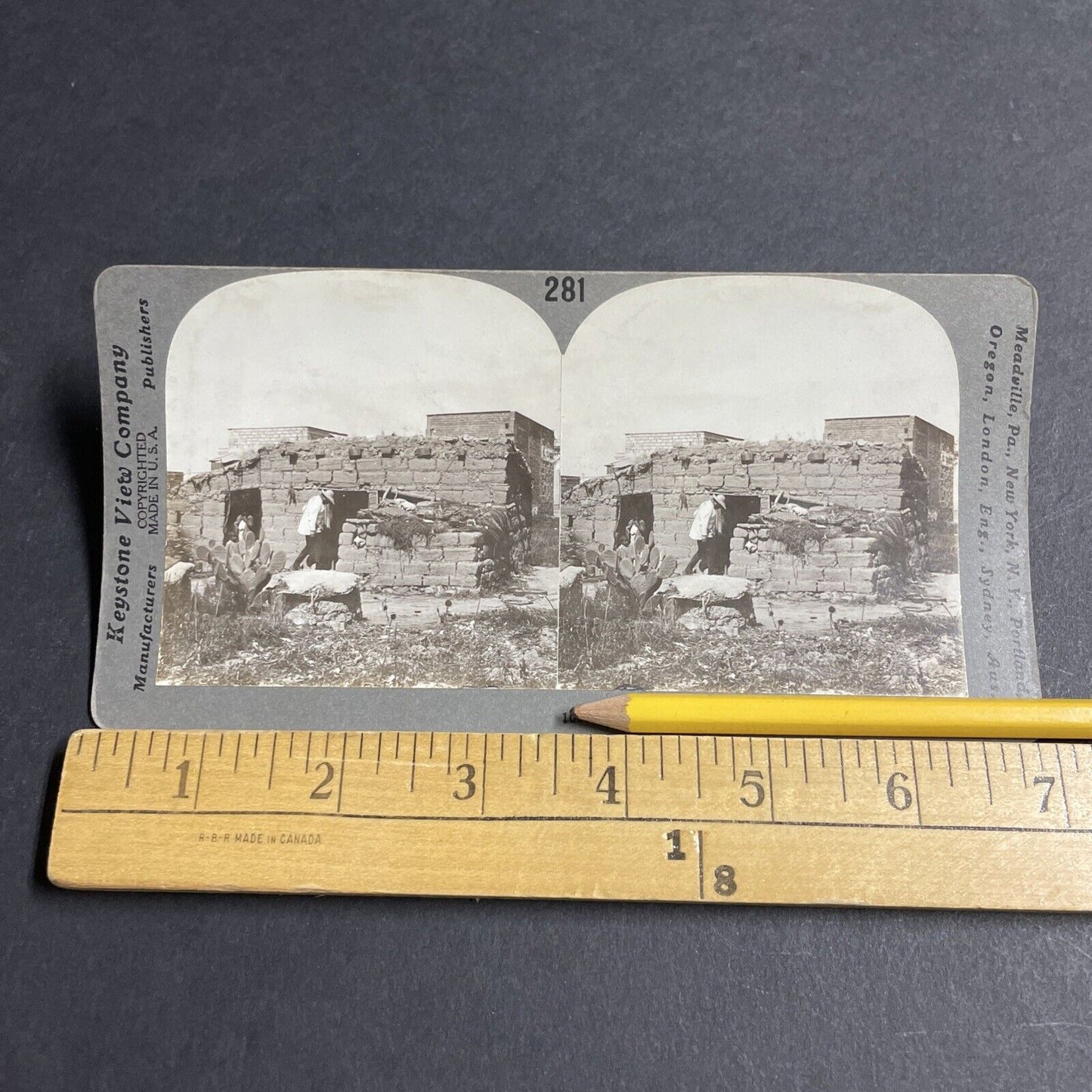 Antique 1910 Native Mexican Mud Hut Mexico City Stereoview Photo Card P4441