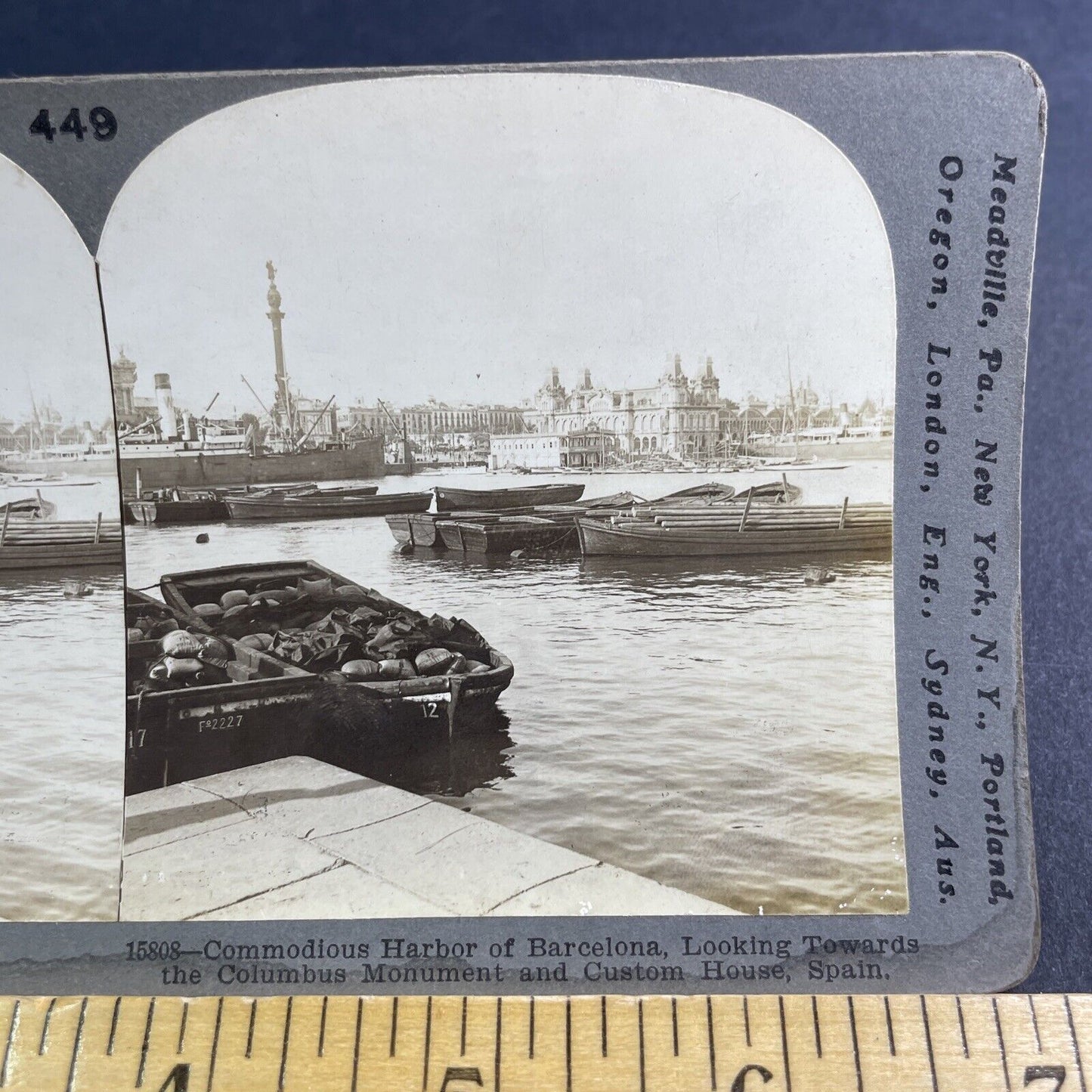 Antique 1908 City Of Barcelona Spain From Harbor Stereoview Photo Card P2183