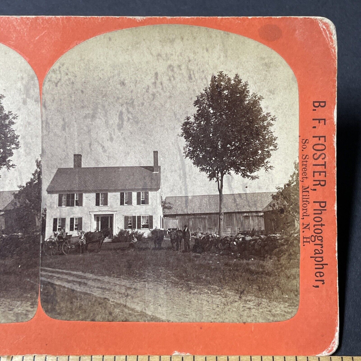 Antique 1860s Homestead Home Milford New Hampshire Stereoview Photo Card V1836