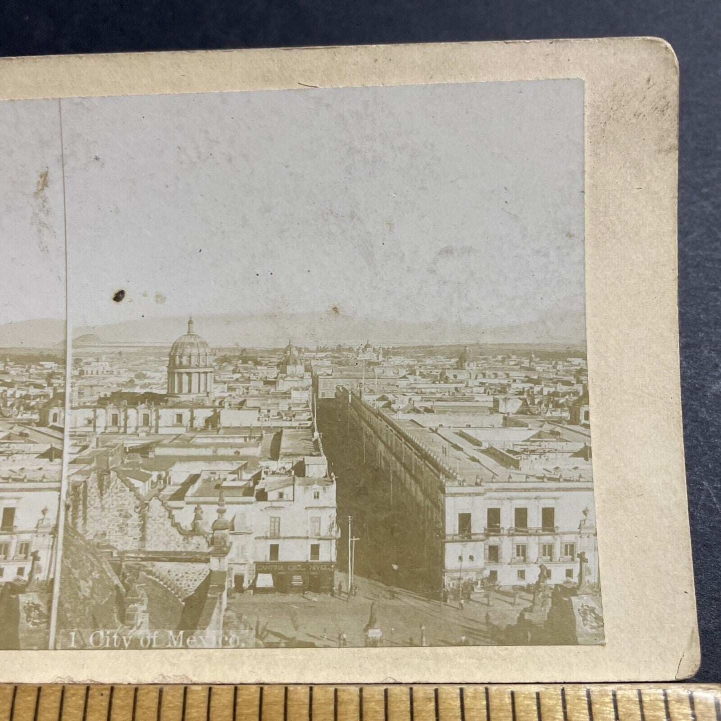 Antique 1880s Mexico City Mexico Main Street Stereoview Photo Card P5045