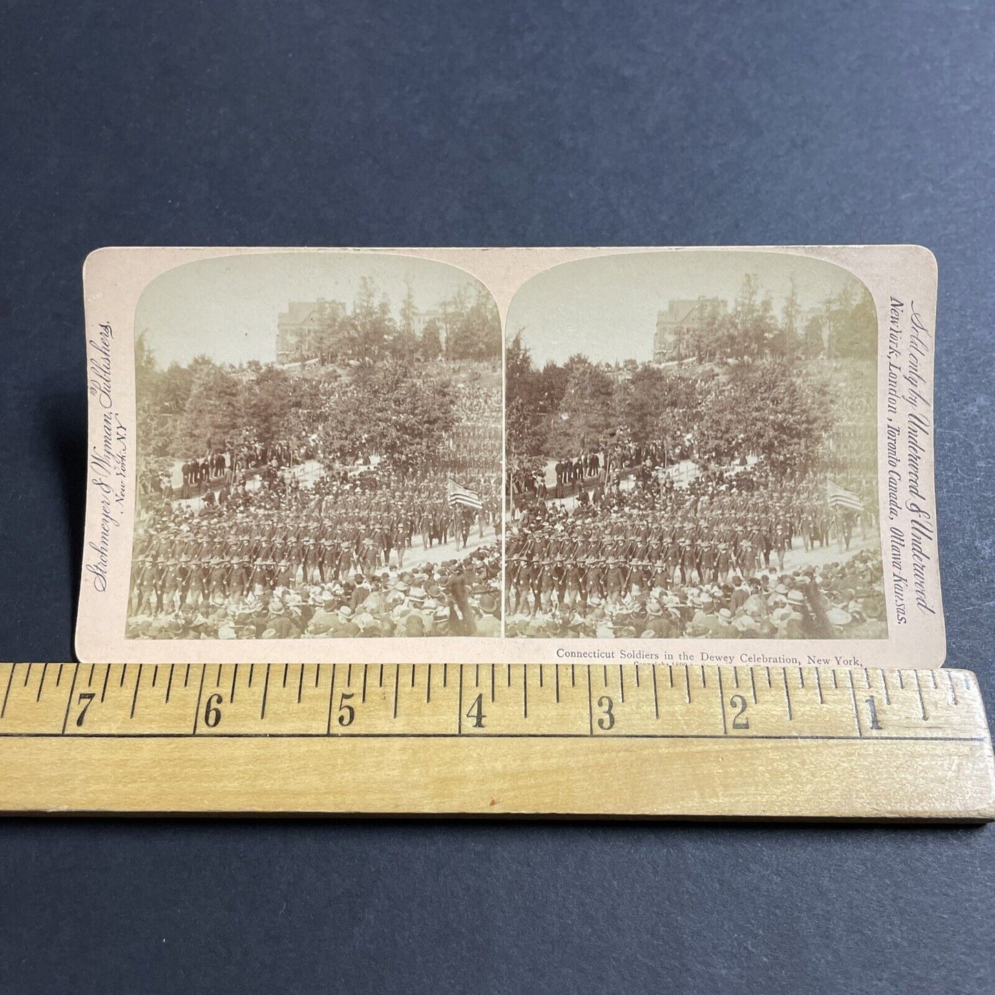 Antique 1899 US Army Marching Manhattan New York Stereoview Photo Card P4943
