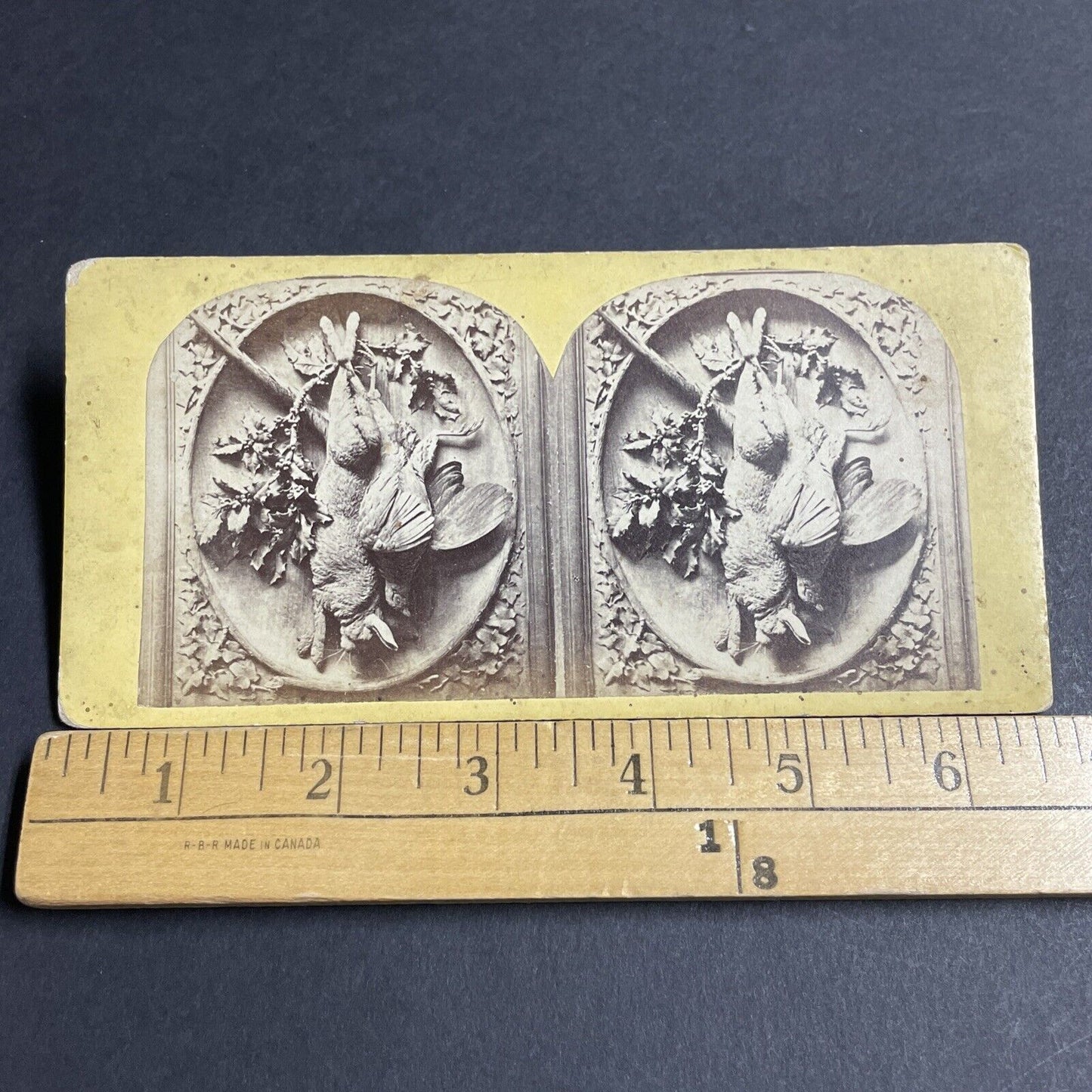 Antique 1870s Marble Carving Of A Dead Rabbit Stereoview Photo Card P4690