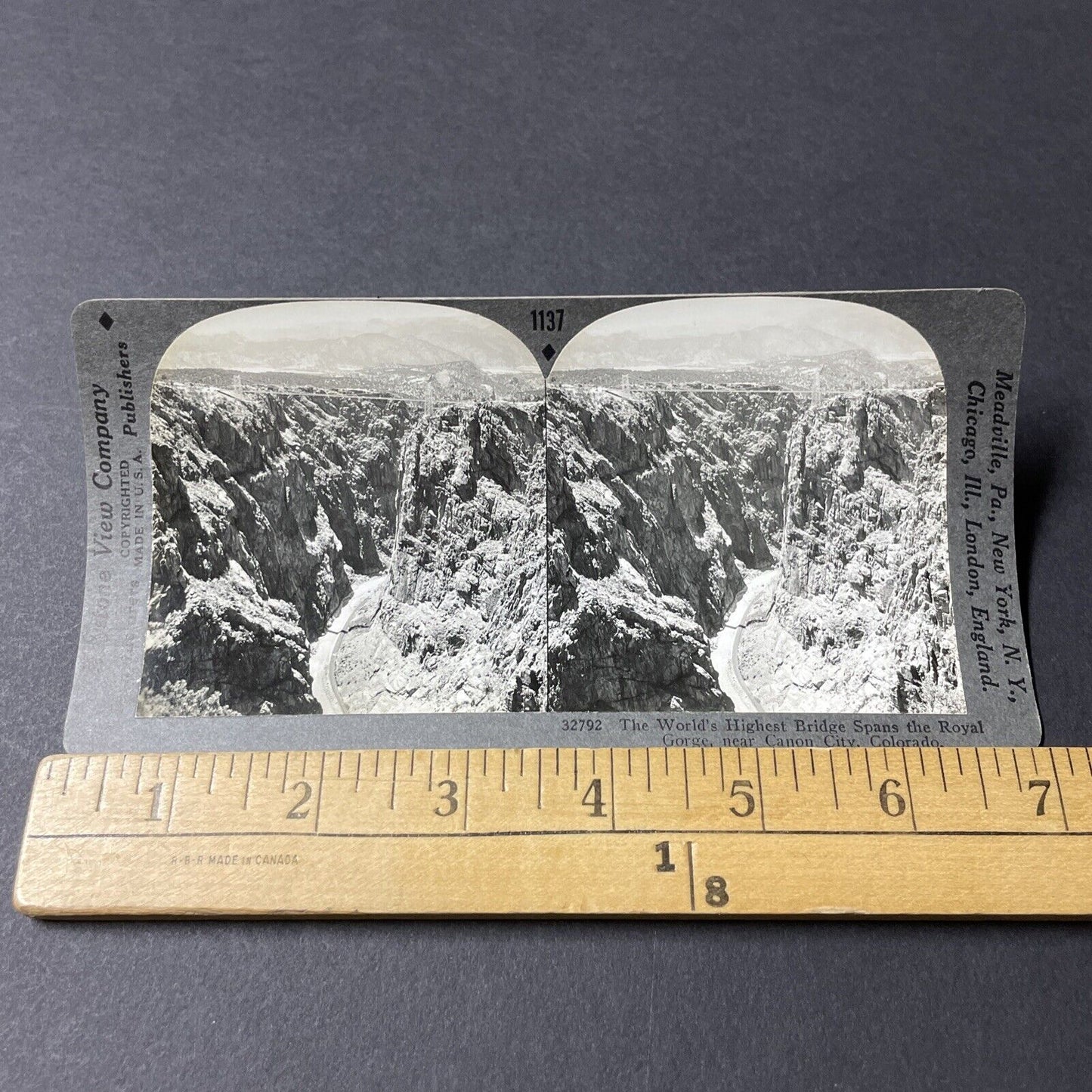 Antique 1920s Royal Gorge Bridge Canon City CO Stereoview Photo Card V2822