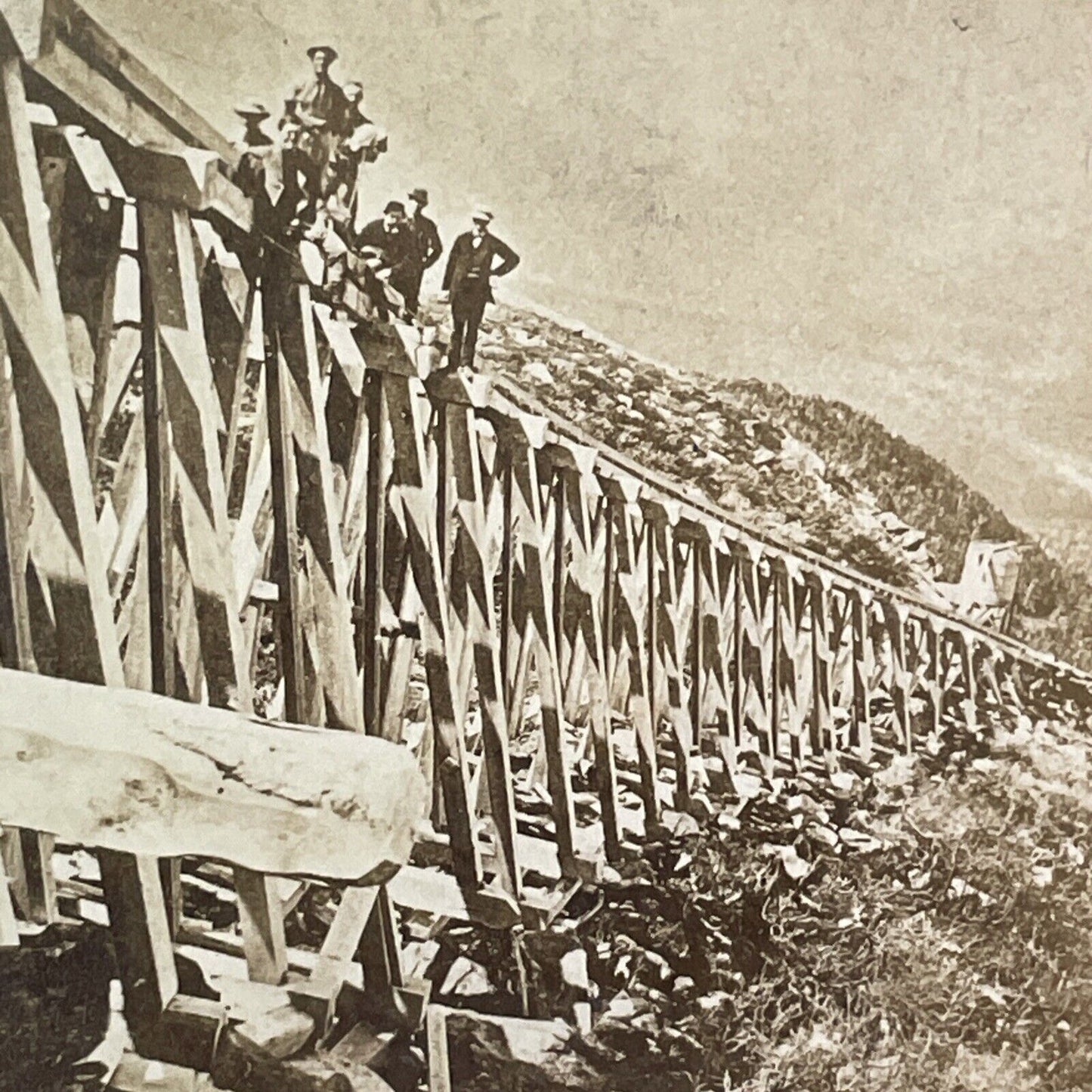 Mt Washington Railroad Construction Stereoview New Hampshire c1870s Y404 CREASE