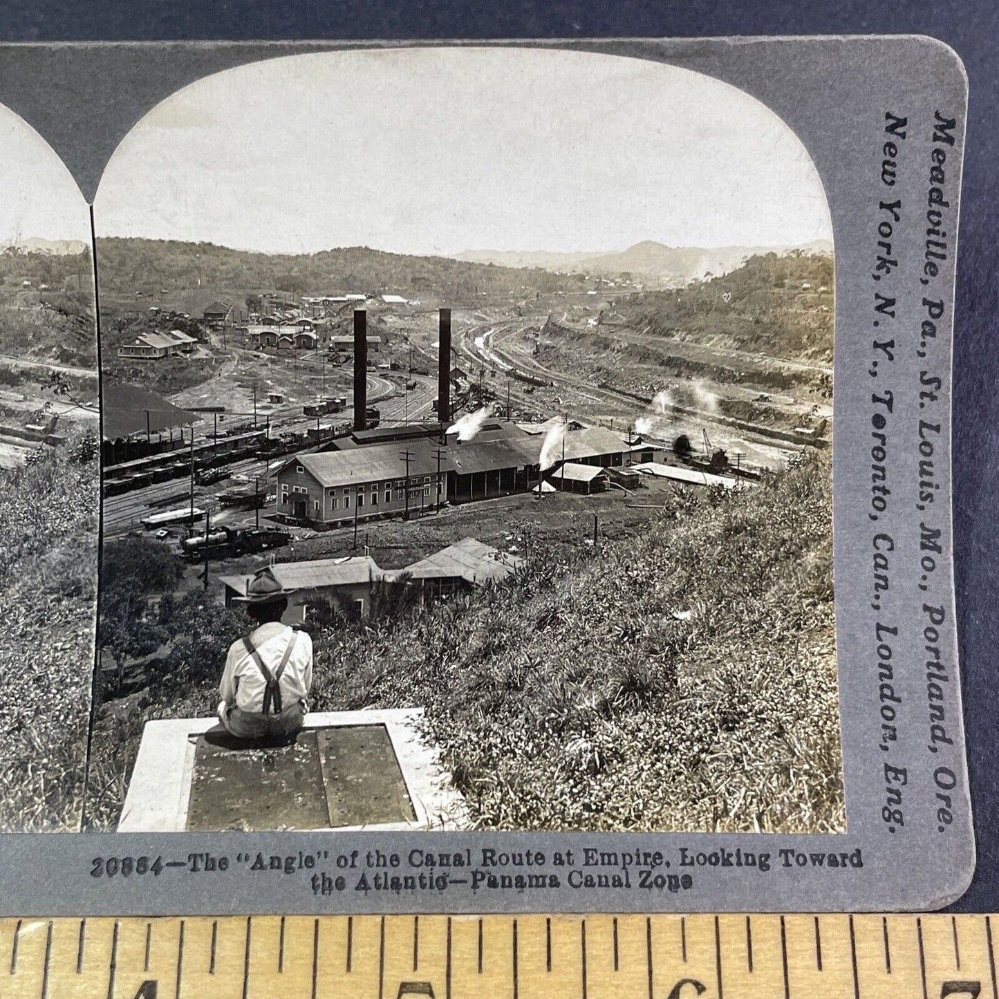 The Angle Canal Route Excavation Rail Cars Stereoview Panama Antique c1909 Y2811