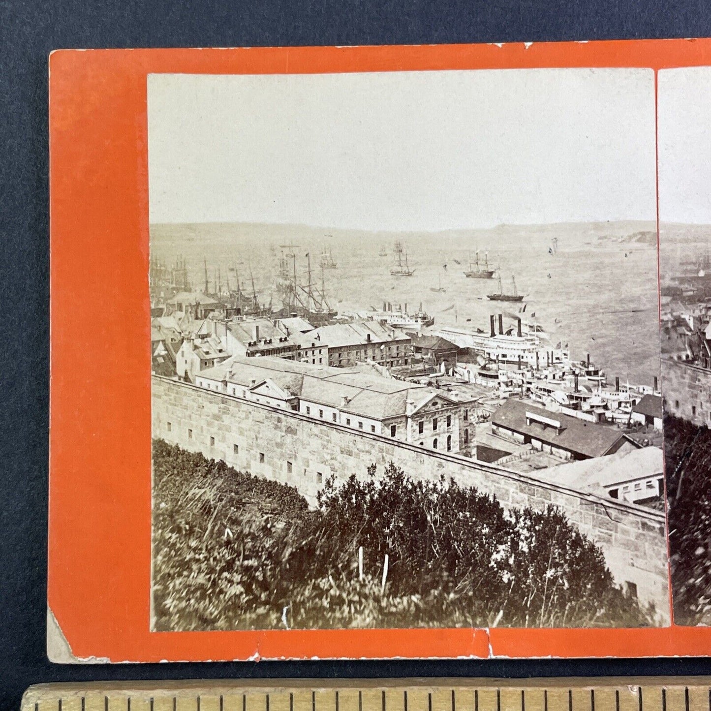 Quebec City Harbour and Ships Canada Stereoview L.P. Vallee c1860s Y1724