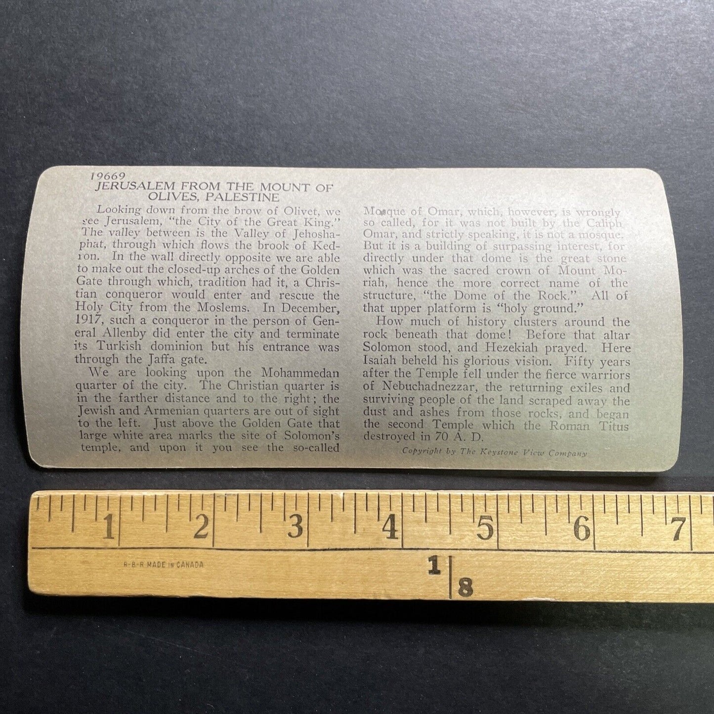 Antique 1918 The City Of Jerusalem Israel Palestine Stereoview Photo Card P1265