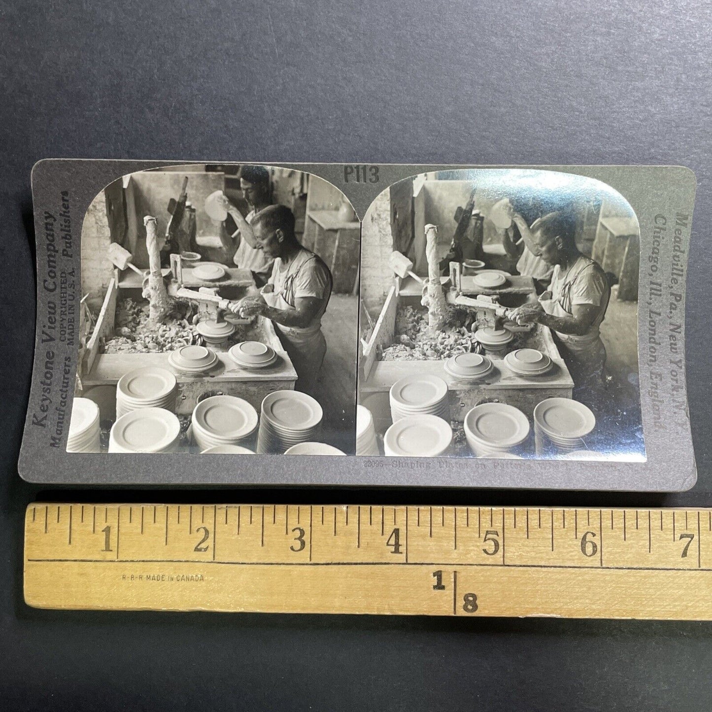 Antique 1918 Ceramic Plate Factory Trenton NJ Stereoview Photo Card P1439