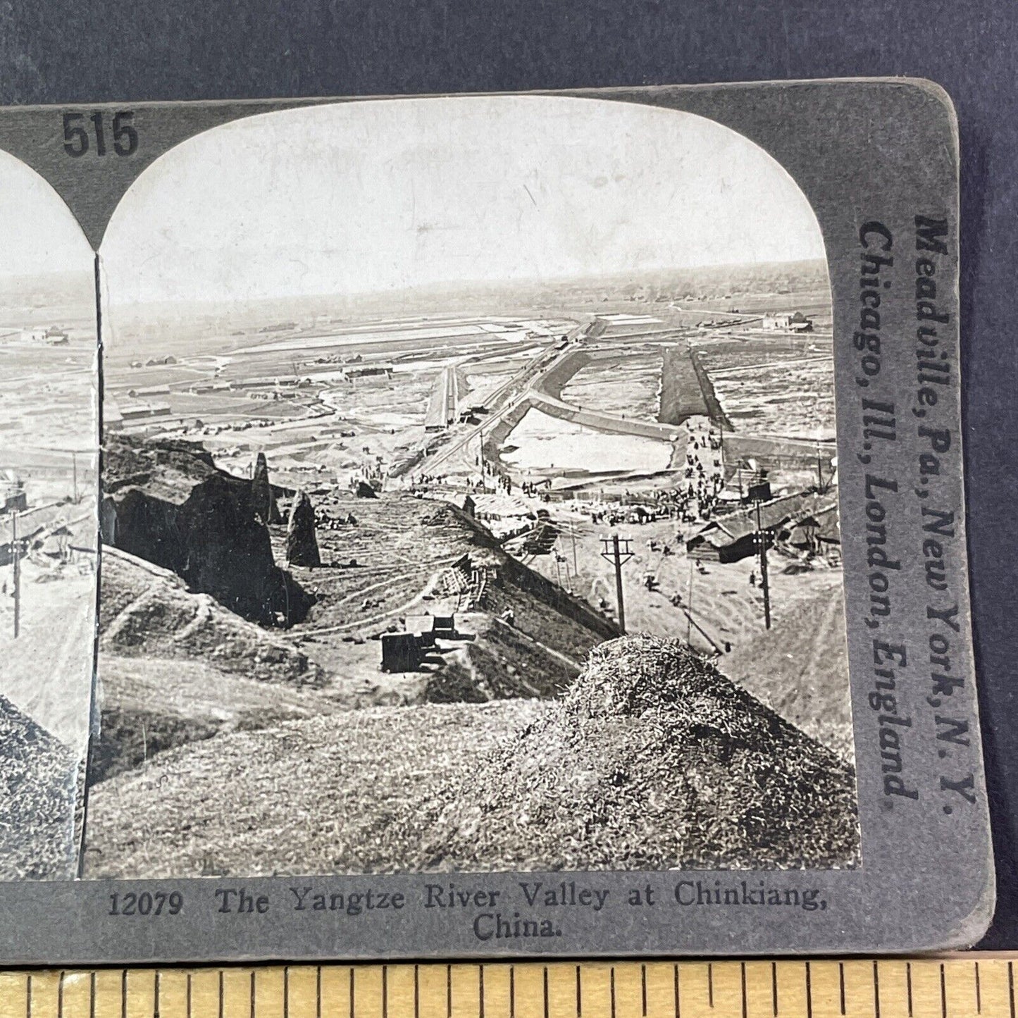 Railroad Construction in Zhenjiang China Stereoview Antique c1909 X2724