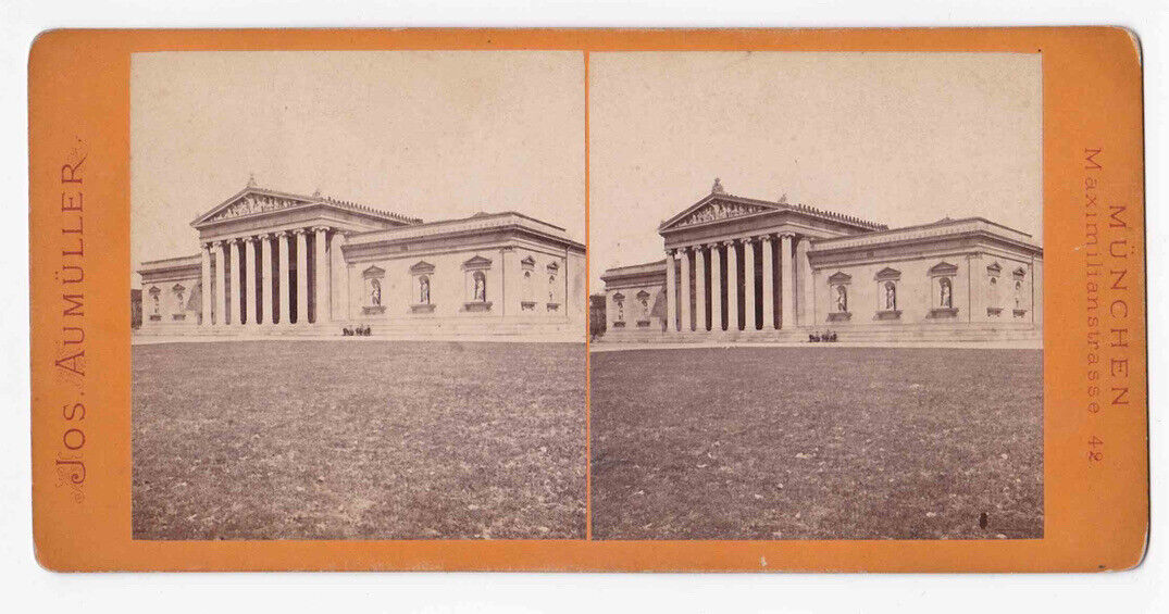 Antique 1860s The Glyptothek, Munich, Germany Photo Card P075 Stereoview Card
