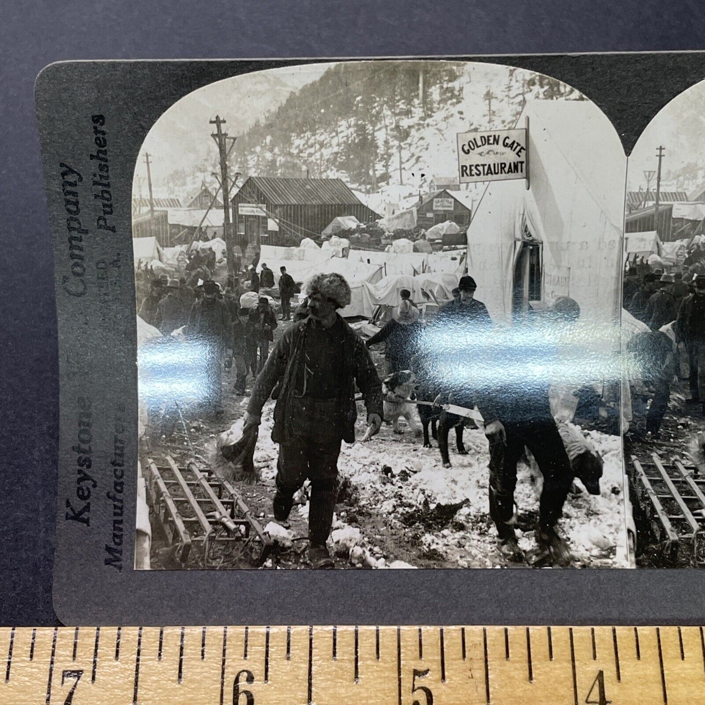 Antique 1900 Gold Rush Boom Town Near Skagway Alaska Stereoview Photo Card P2320