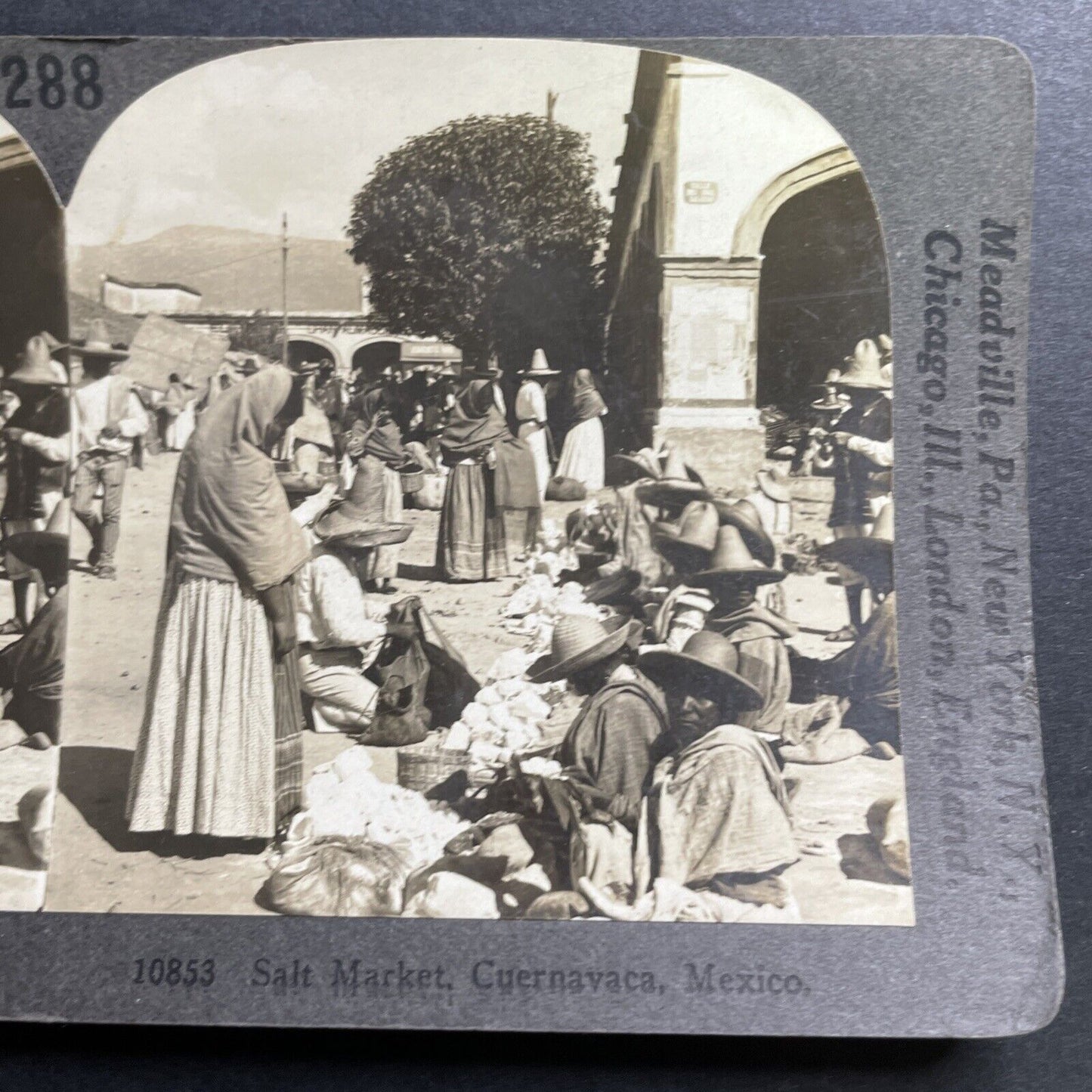 Antique 1918 Farmers Market Cuernavaca Mexico Stereoview Photo Card P1433