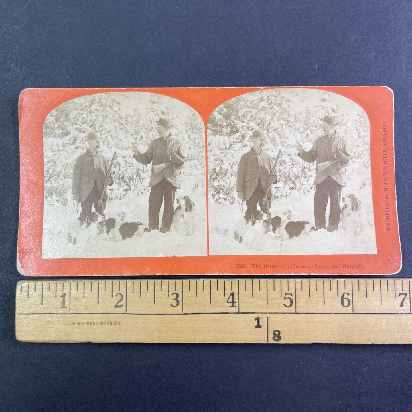 Hunters With Beagle Dogs in the Snow Stereoview Kilburn Antique c1884 X4116