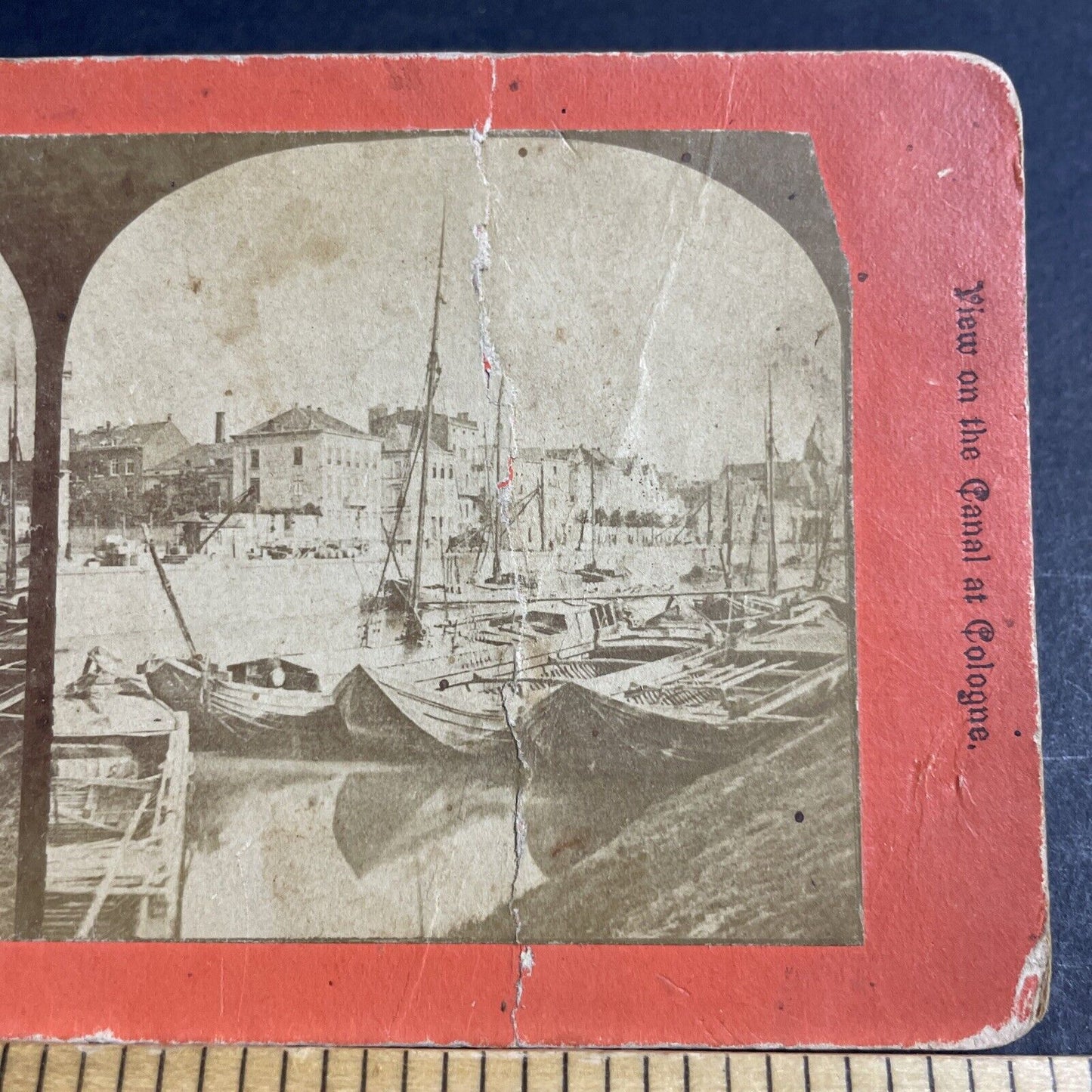 Antique 1860s Harbor View Cologne Koln Germany Stereoview Photo Card P4543