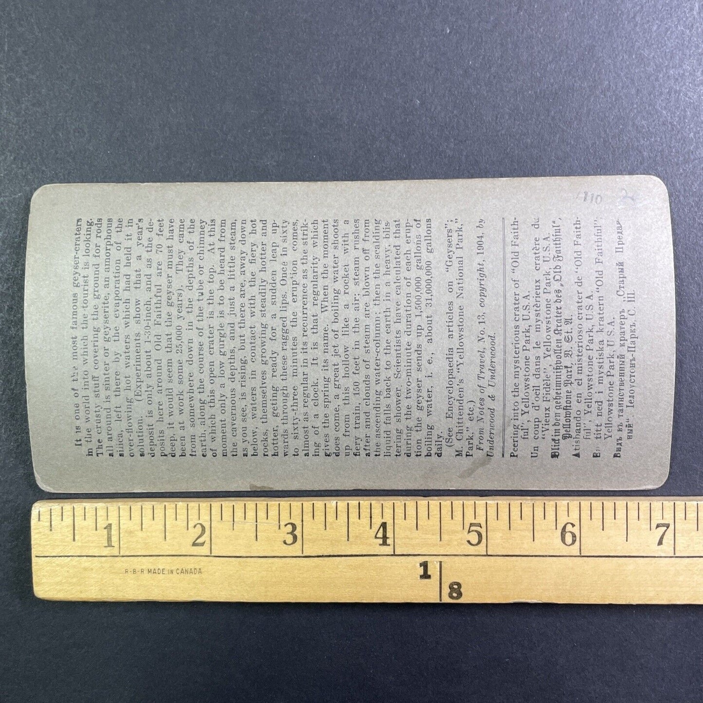 Man Looks down Old Faithful Geyser Stereoview Yellowstone Wyoming c1904 Y995