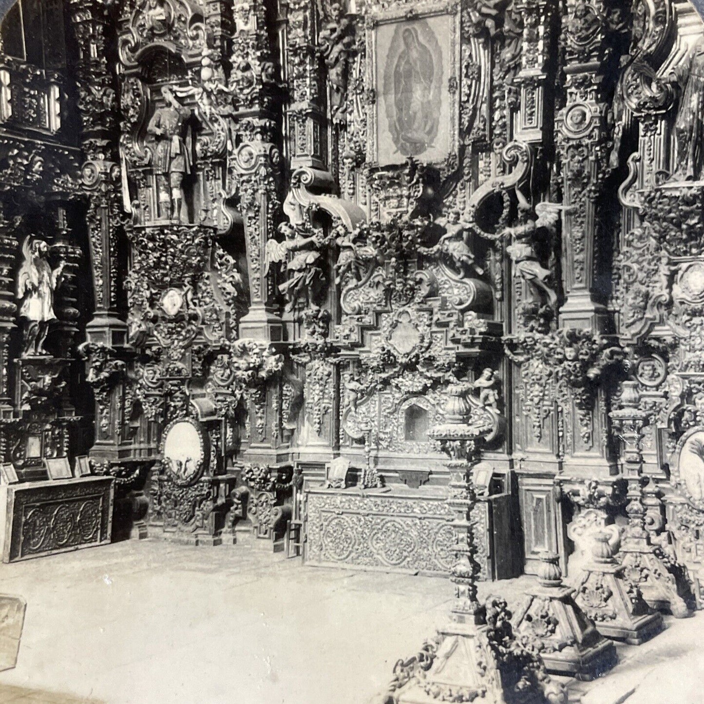 Antique 1920s Tepoztlan Church Carvings Mexico Stereoview Photo Card P4920