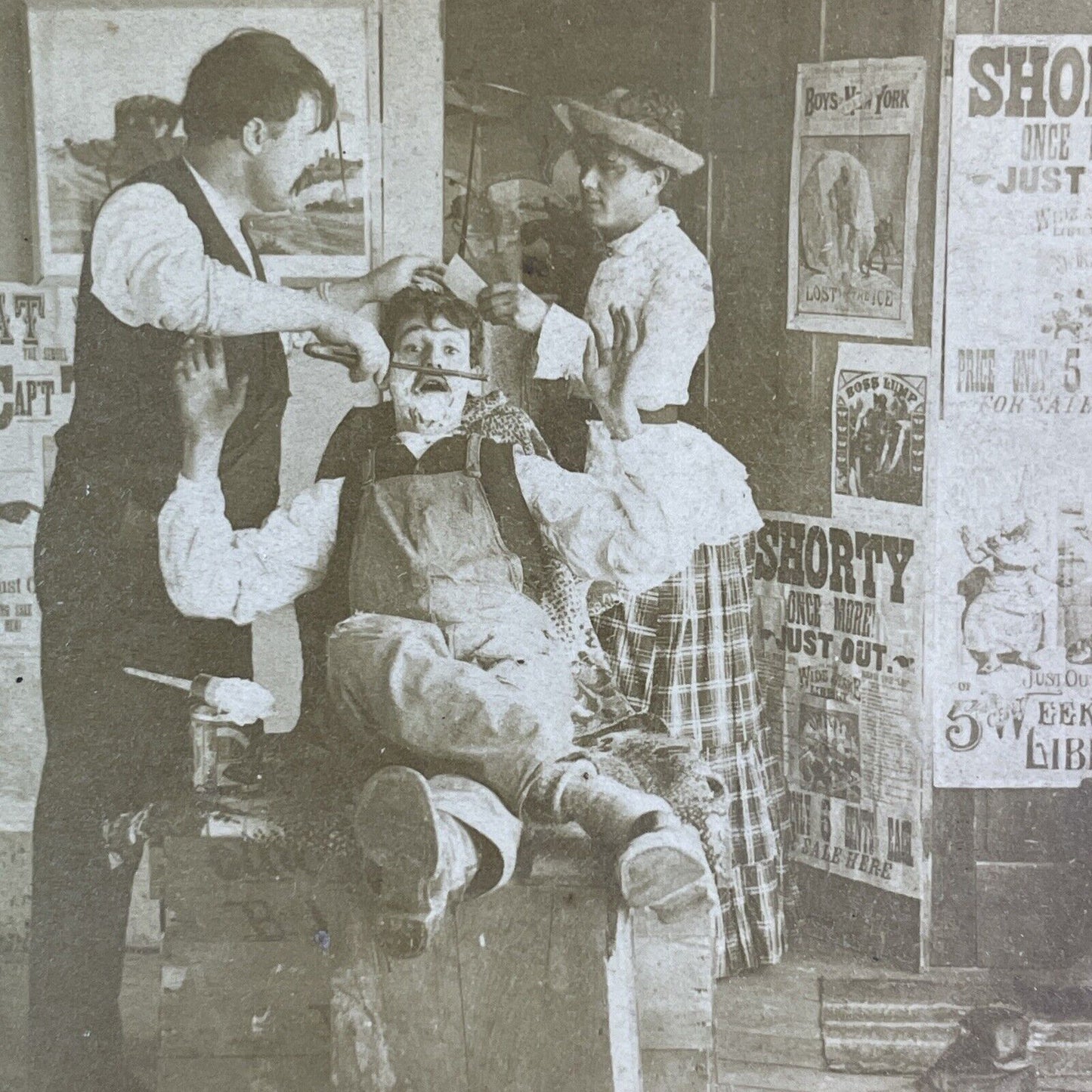 Barber Slices Man with a Razor Stereoview Antique c1899 Y1210