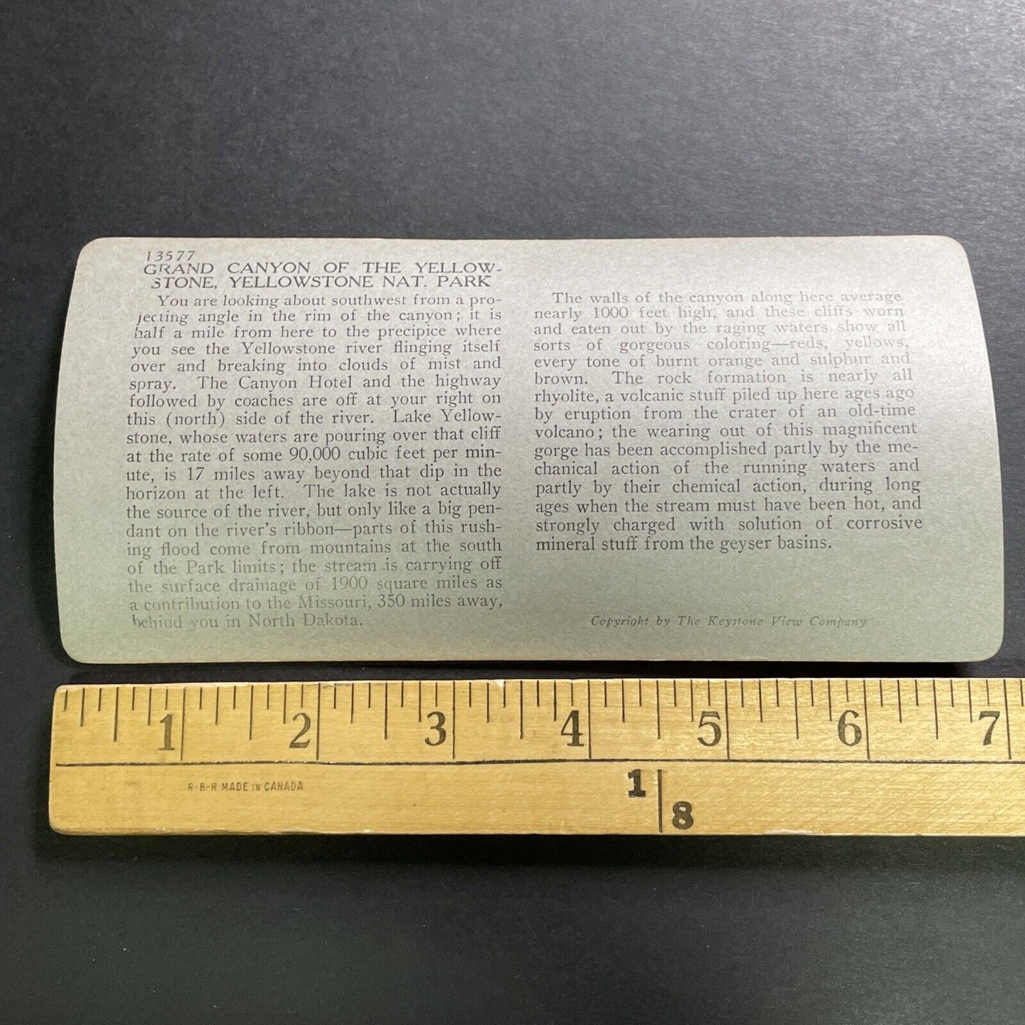 Antique 1918 Huge Waterfall Grand Canyon Yellowstone Stereoview Photo Card P1411