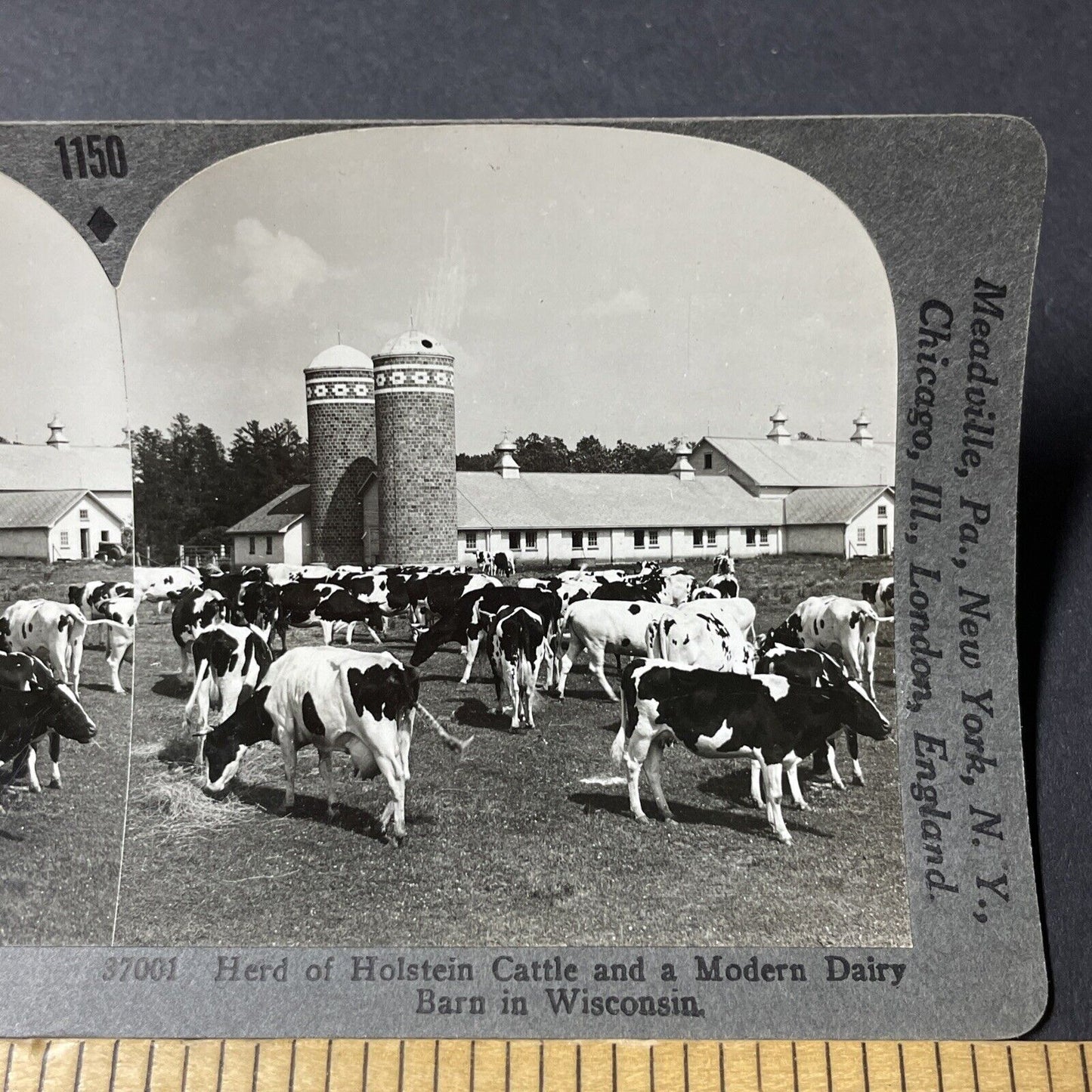 Antique 1930s Beautiful Brick Dairy Farm Silos WI Stereoview Photo Card V2596