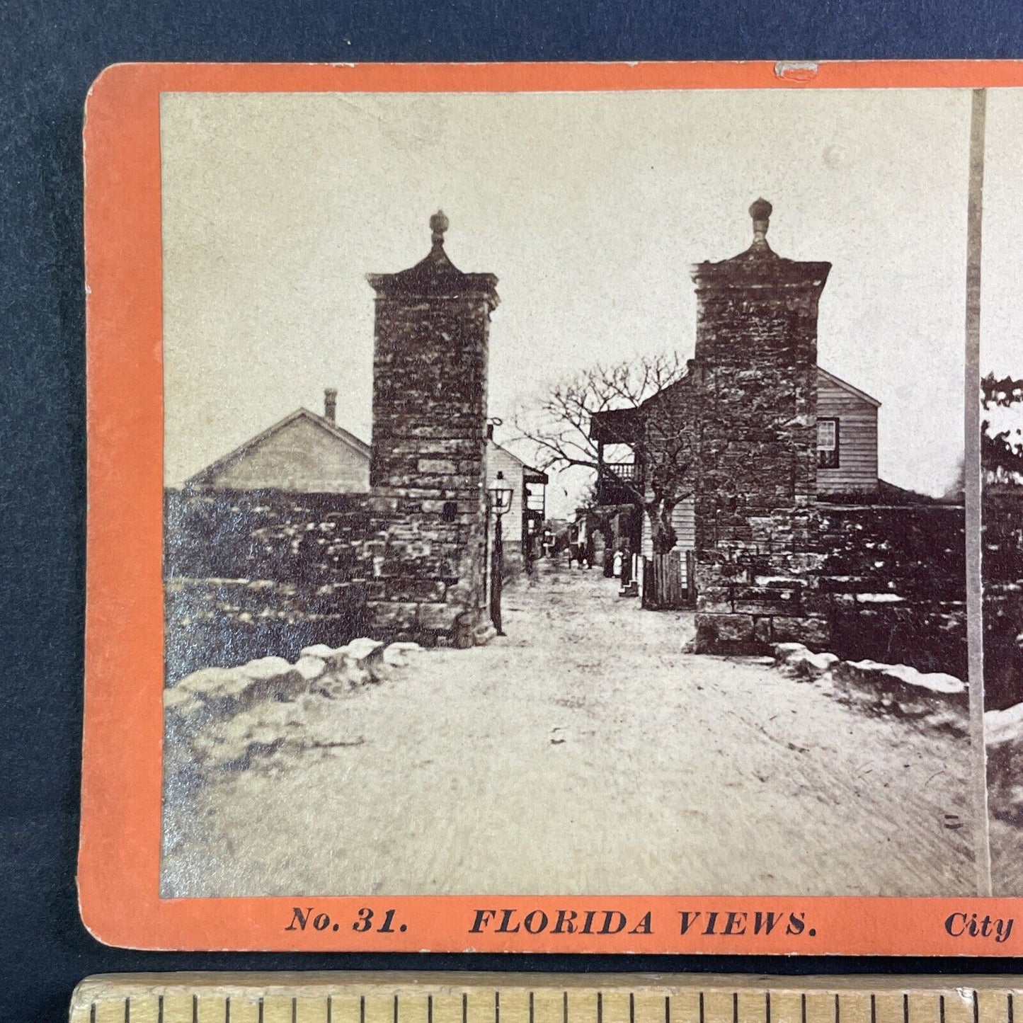 City Gates Entrance Stereoview St. Augustine Florida Antique c1870s Y079
