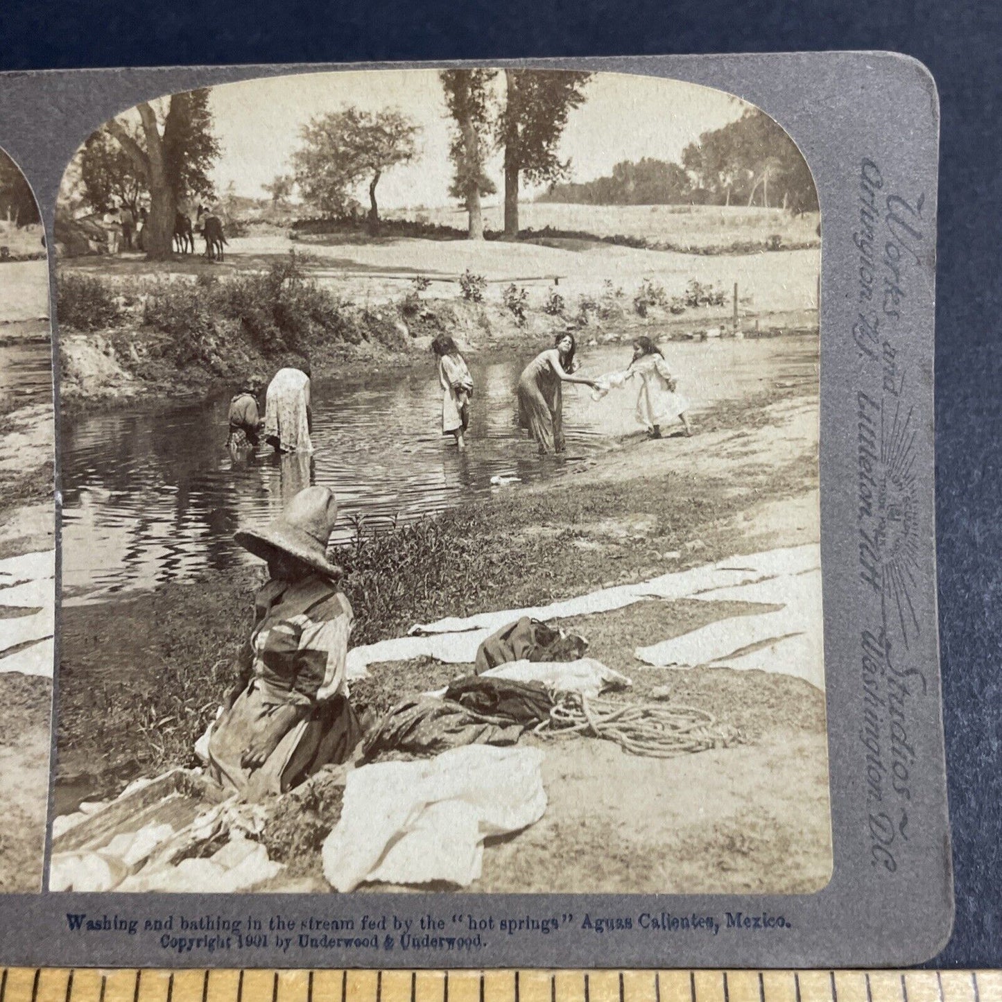 Antique 1901 Beautiful Woman In Mexican Hot Springs Stereoview Photo Card P4848