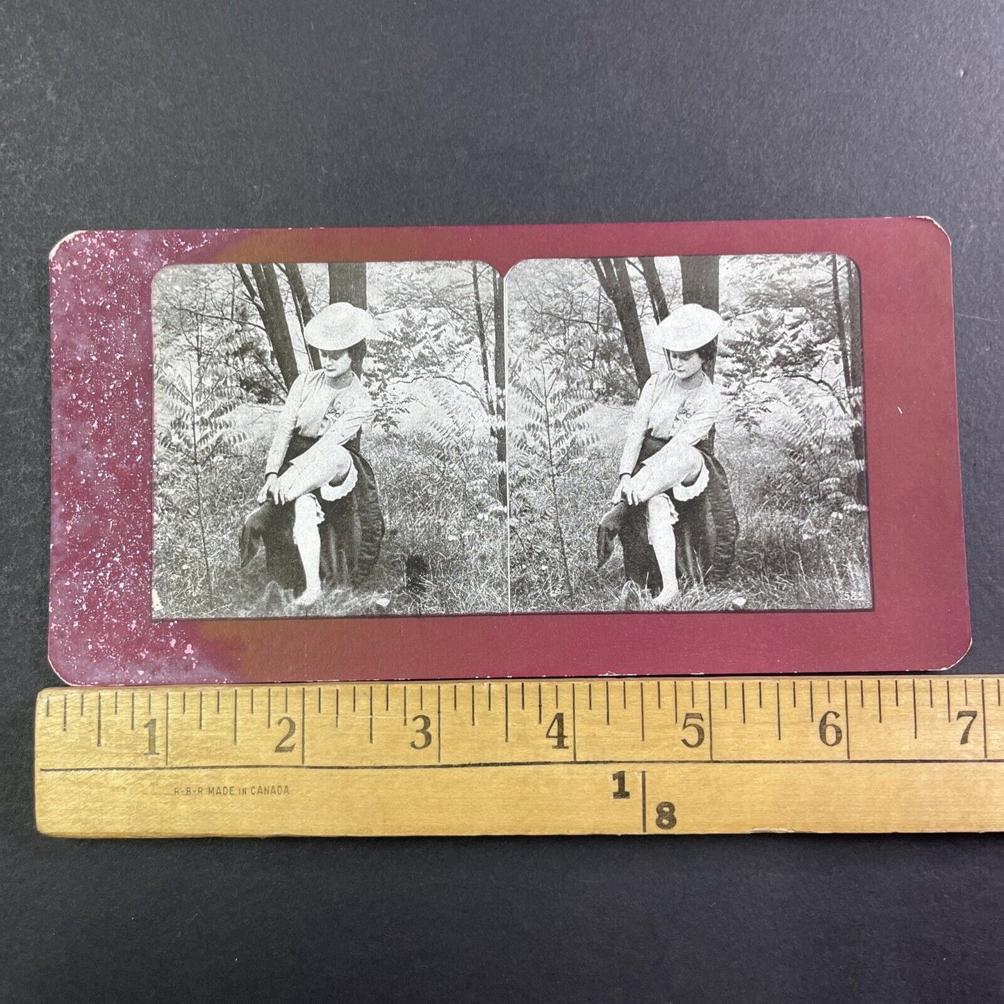 Risque Woman Putting On Her Socks Outside Stereoview Antique c1910 X1905