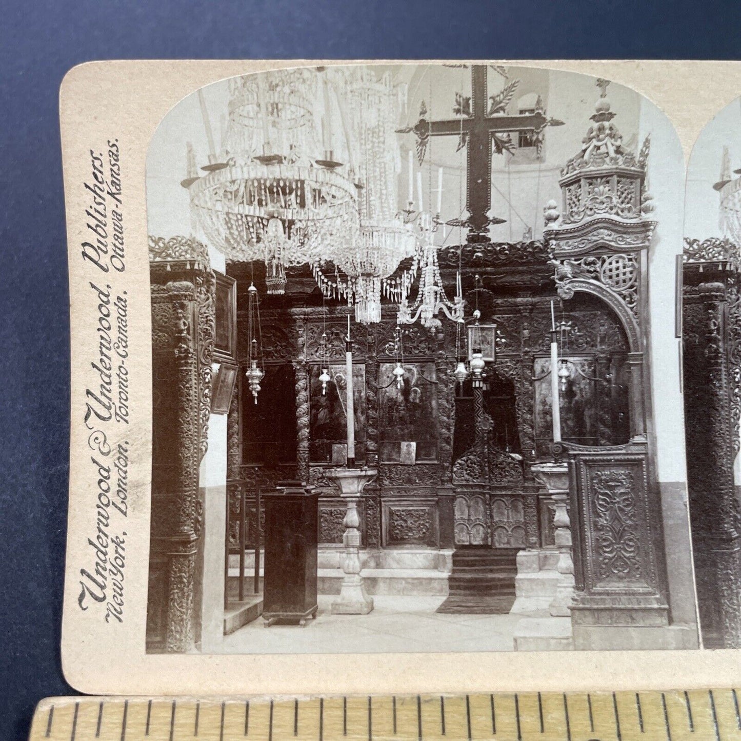 Antique 1890s Greek Orthodox Church Nazareth Israel Stereoview Photo Card P3771