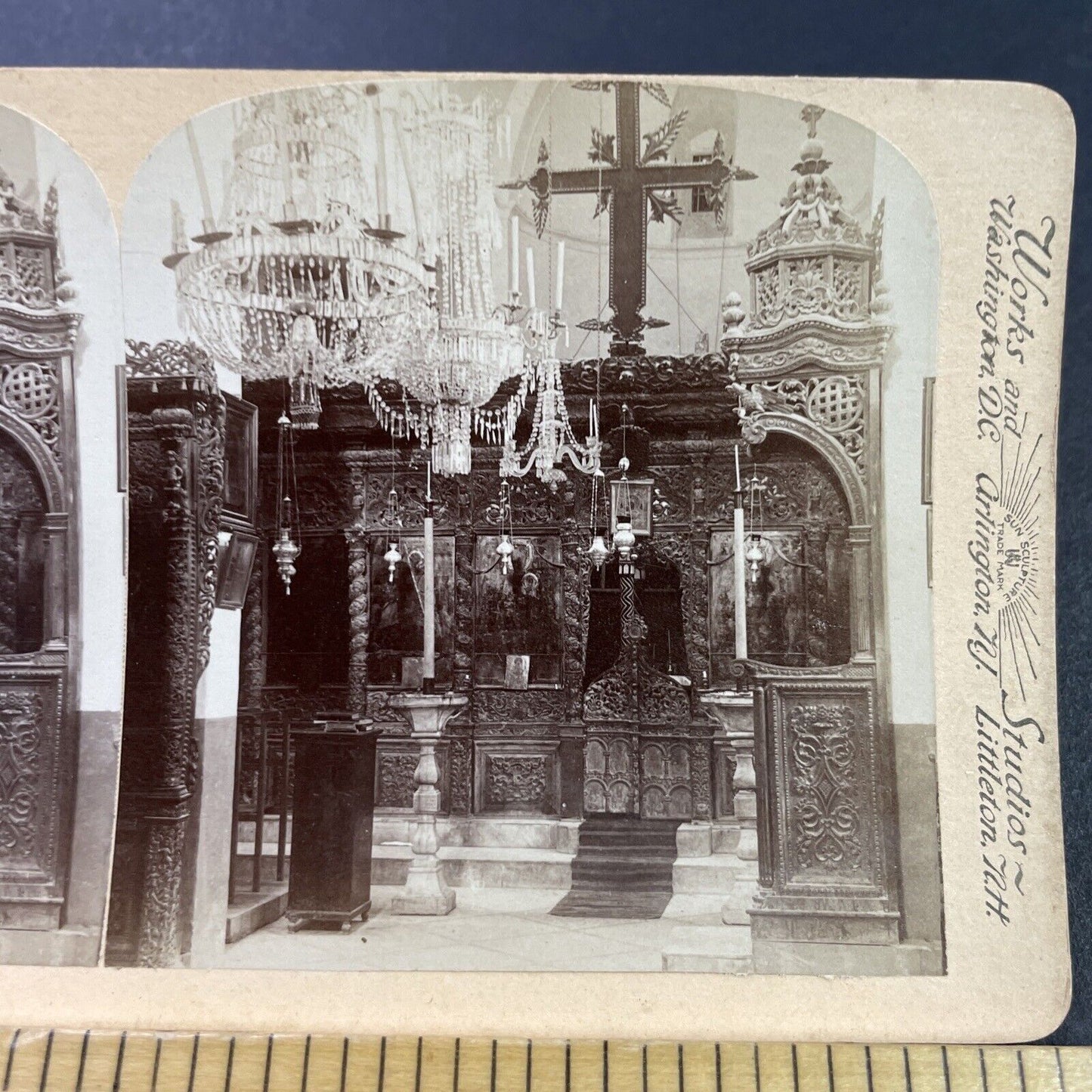 Antique 1890s Greek Orthodox Church Nazareth Israel Stereoview Photo Card P3771