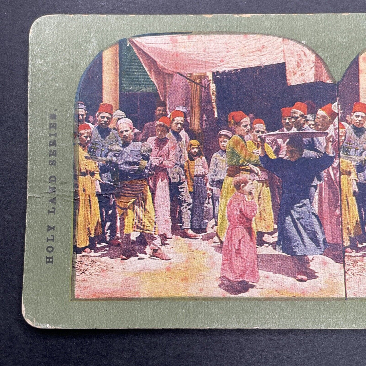 Antique 1904 Boys Selling Lemonade Damascus Syria Stereoview Photo Card P580-020
