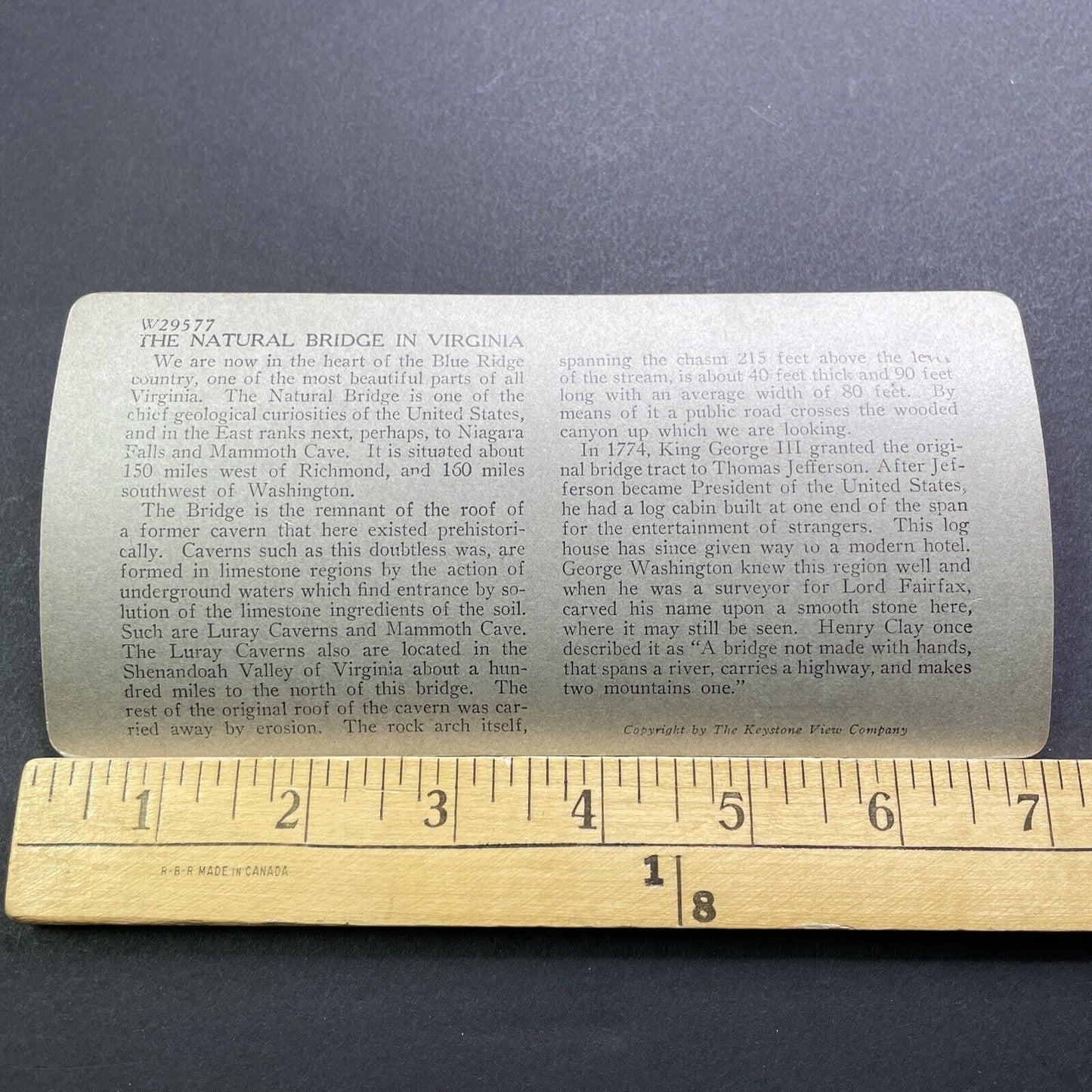 Antique 1910s Virginia Natural Rock Bridge Stereoview Photo Card V3592