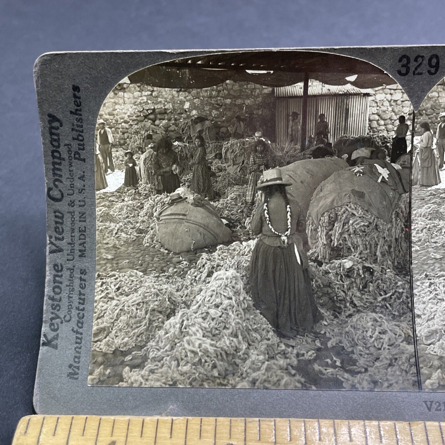 Antique 1909 Native Women Farm Alpaca Wool Peru Stereoview Photo Card P1926