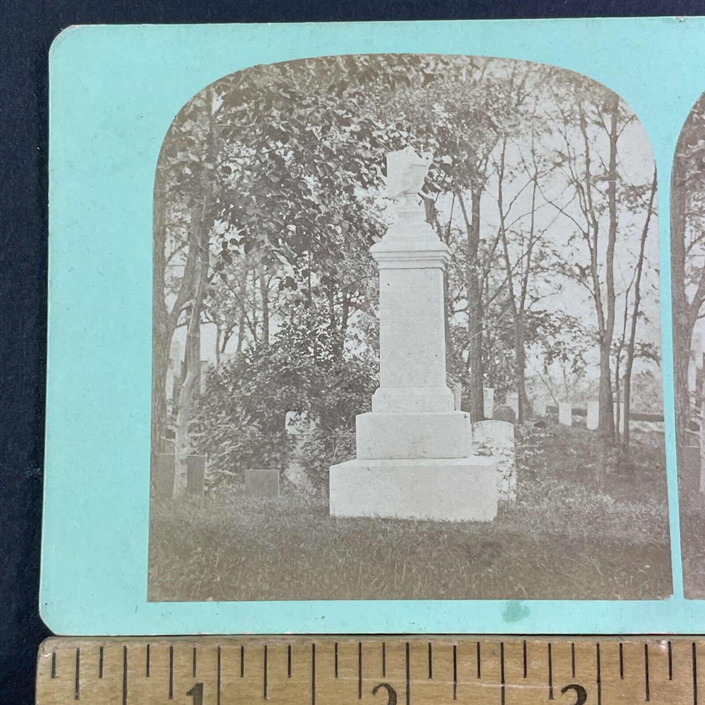 Draped Urn Victorian Cemetery Overgrown Grave Stereoview Antique c1865 X1805