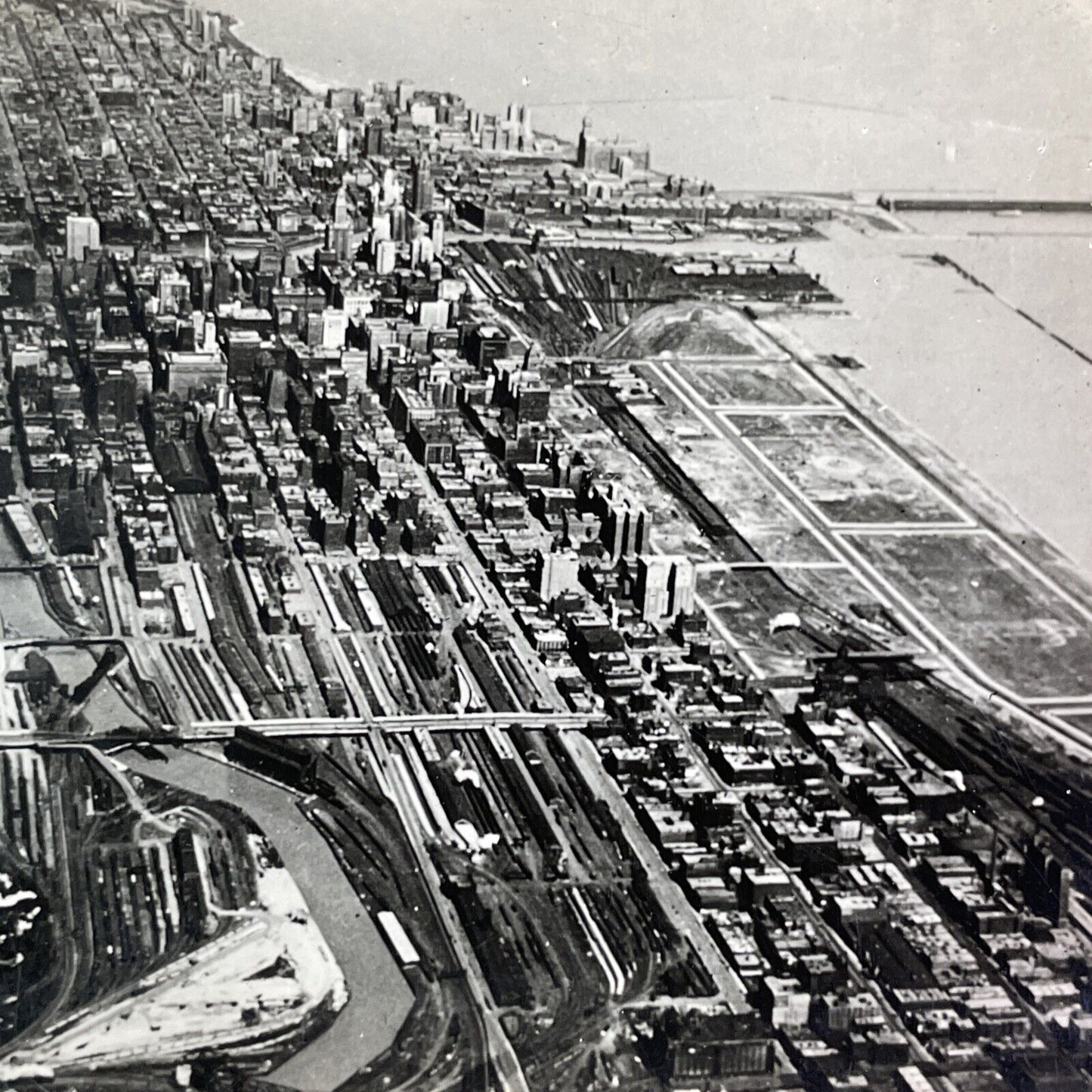 Chicago Illinois Aerial View Stereoview Antique c1920s Y982