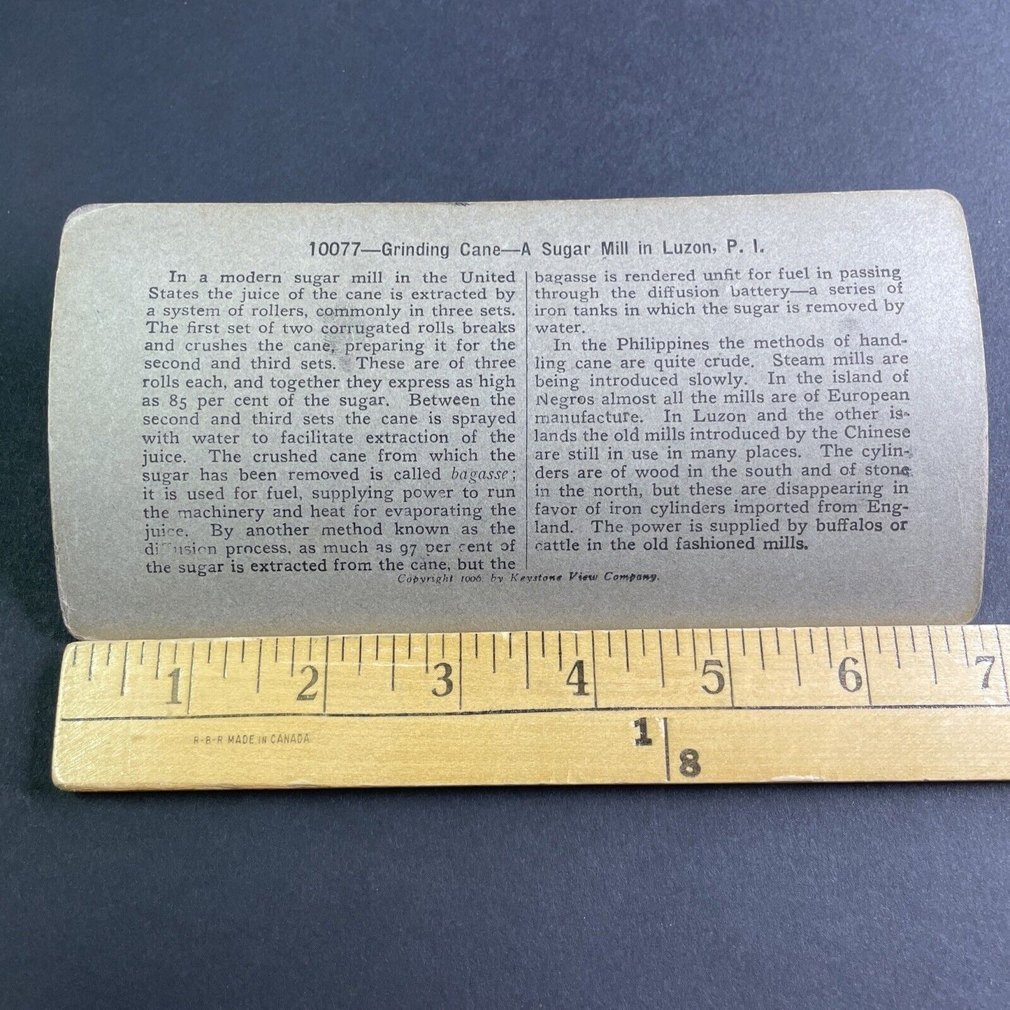 Antique 1906 Sugar Cane Grinder Manila Philippines Stereoview Photo Card P2119
