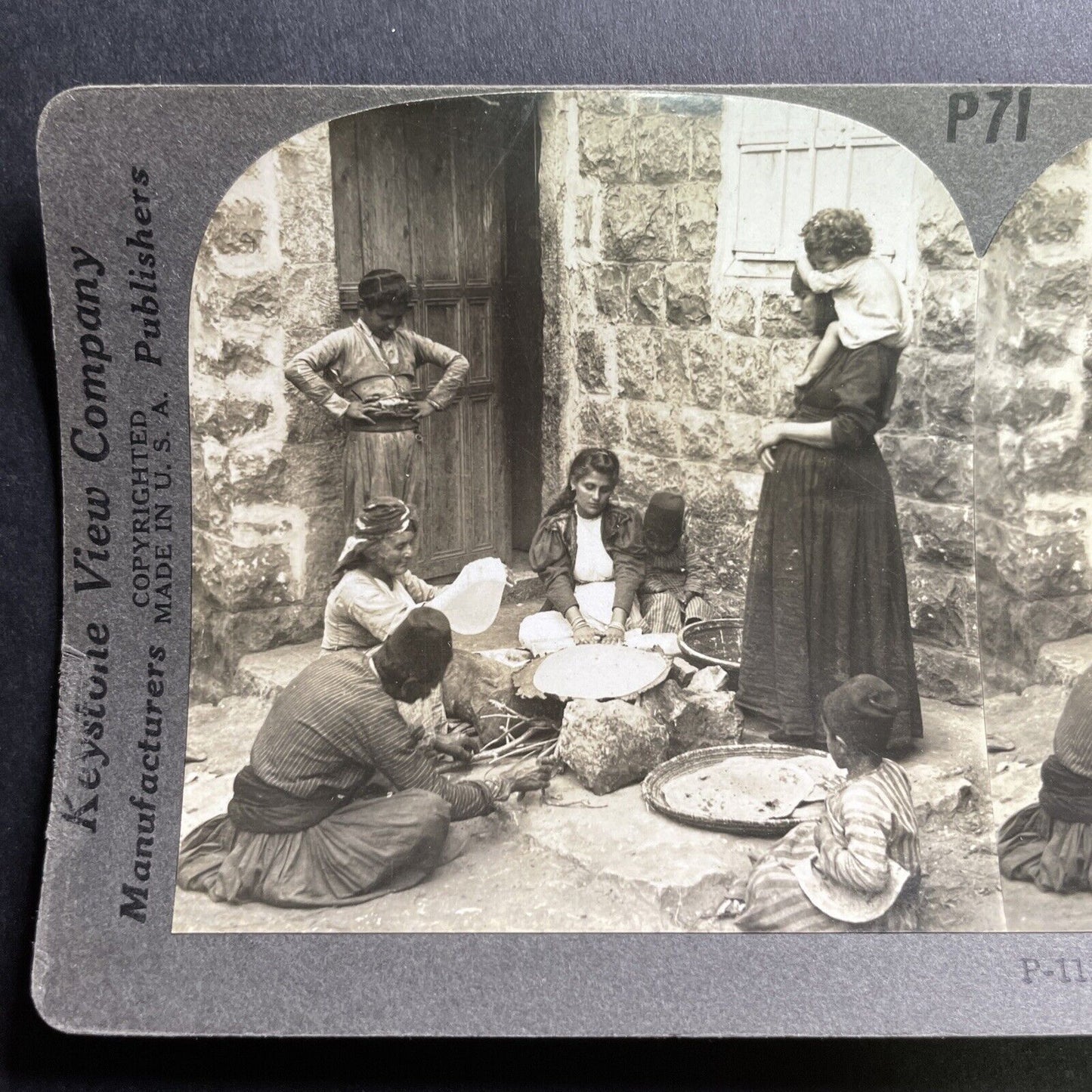 Antique 1909 Traditional Bread Making In Lebanon Stereoview Photo Card P1725