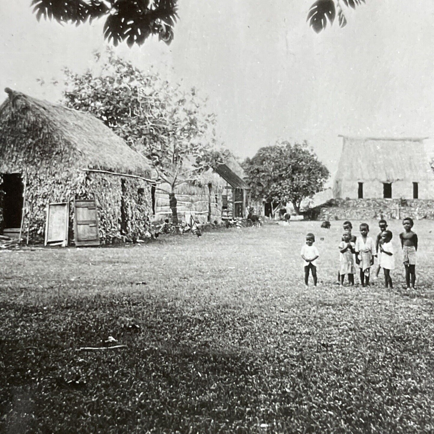 Antique 1909 Native Tribal Tribe Huts Village Fiji Stereoview Photo Card P4568