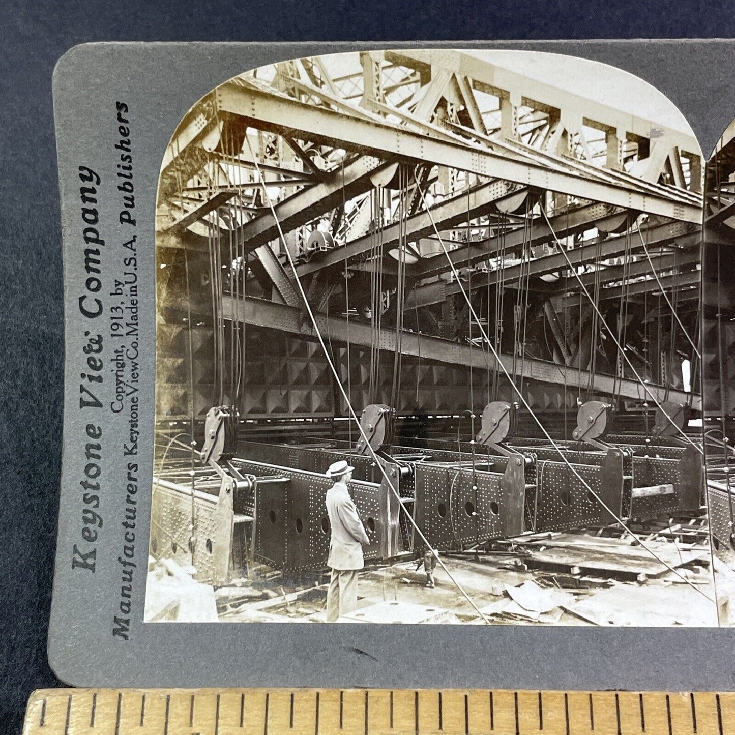 Gatun Emergency Dam Girders in Panama Stereoview Antique c1913 Y2819
