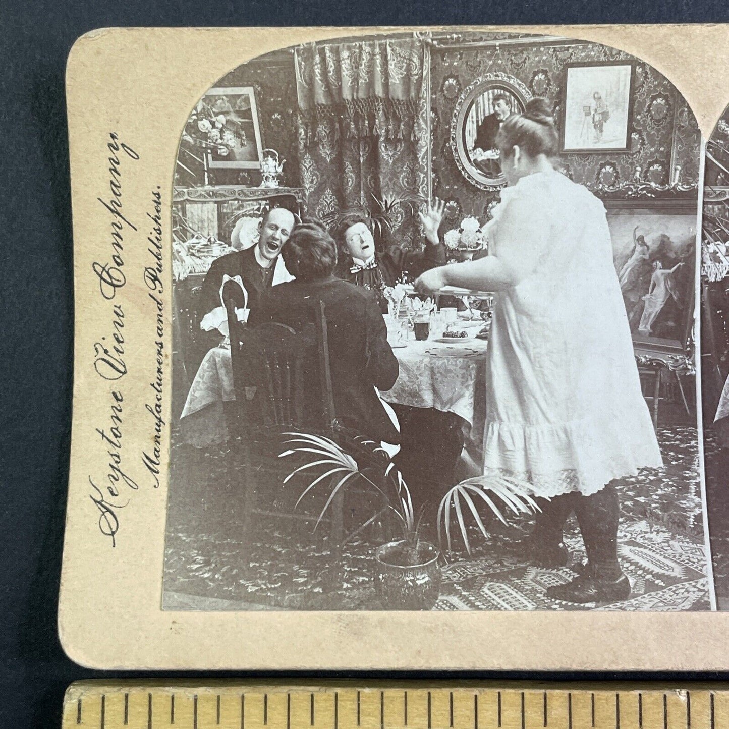 Maid Serves the Tomatoes Undressed Stereoview B.L. Singley Antique c1900 Y1223