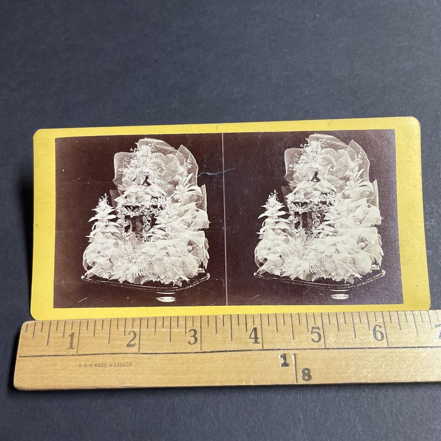 Antique 1870s Funeral Flowers Sarah D Yarnell Cooper Stereoview Photo Card P4681