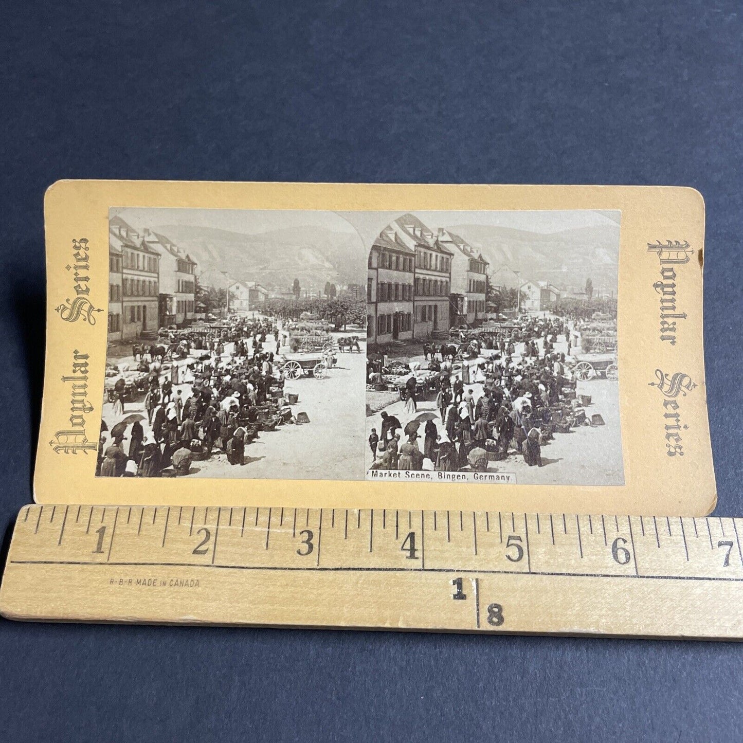 Antique 1870s Bingen Germany Marketplace Market Stereoview Photo Card P4601