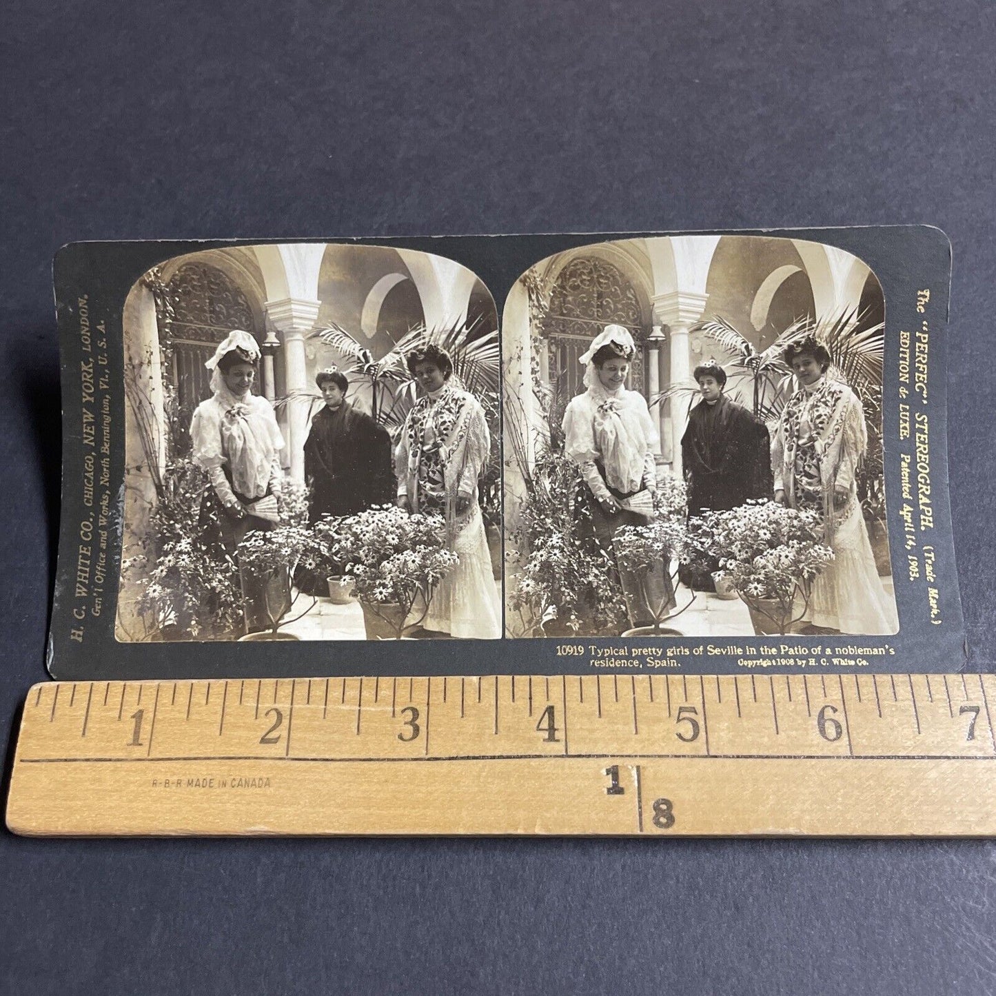 Antique 1908 Spanish High Society Women Seville Stereoview Photo Card P4214